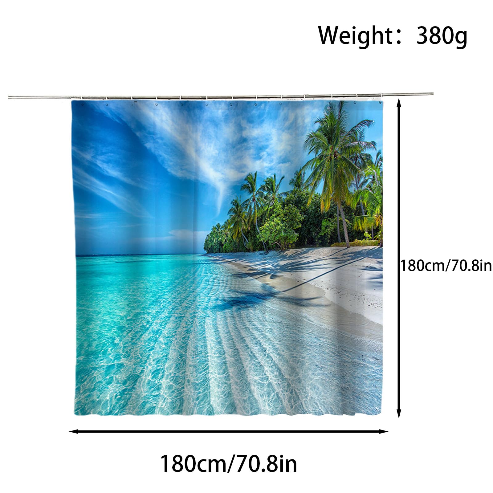 FAIRYGATE Long Shower Curtains Waterproof Shower Curtain Sunshine Beach Fabric Bathroom Set including 12pcs Hooks Home Decoration Mould and Mildew Resistant Quick-Drying 100% Polyester B8815 - Image 2