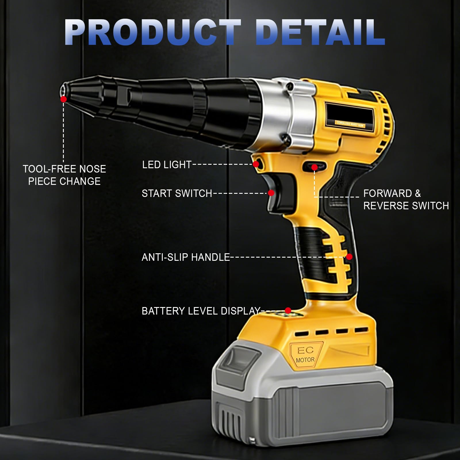 Rivettatrice senza fili 2026 compatibile con batteria Dewalt da 20 V, pistola rivettatrice professionale da 20 V, kit di rivettatrici cieche senza spazzole per rivetti da 1/8", 5/32", 3/16
