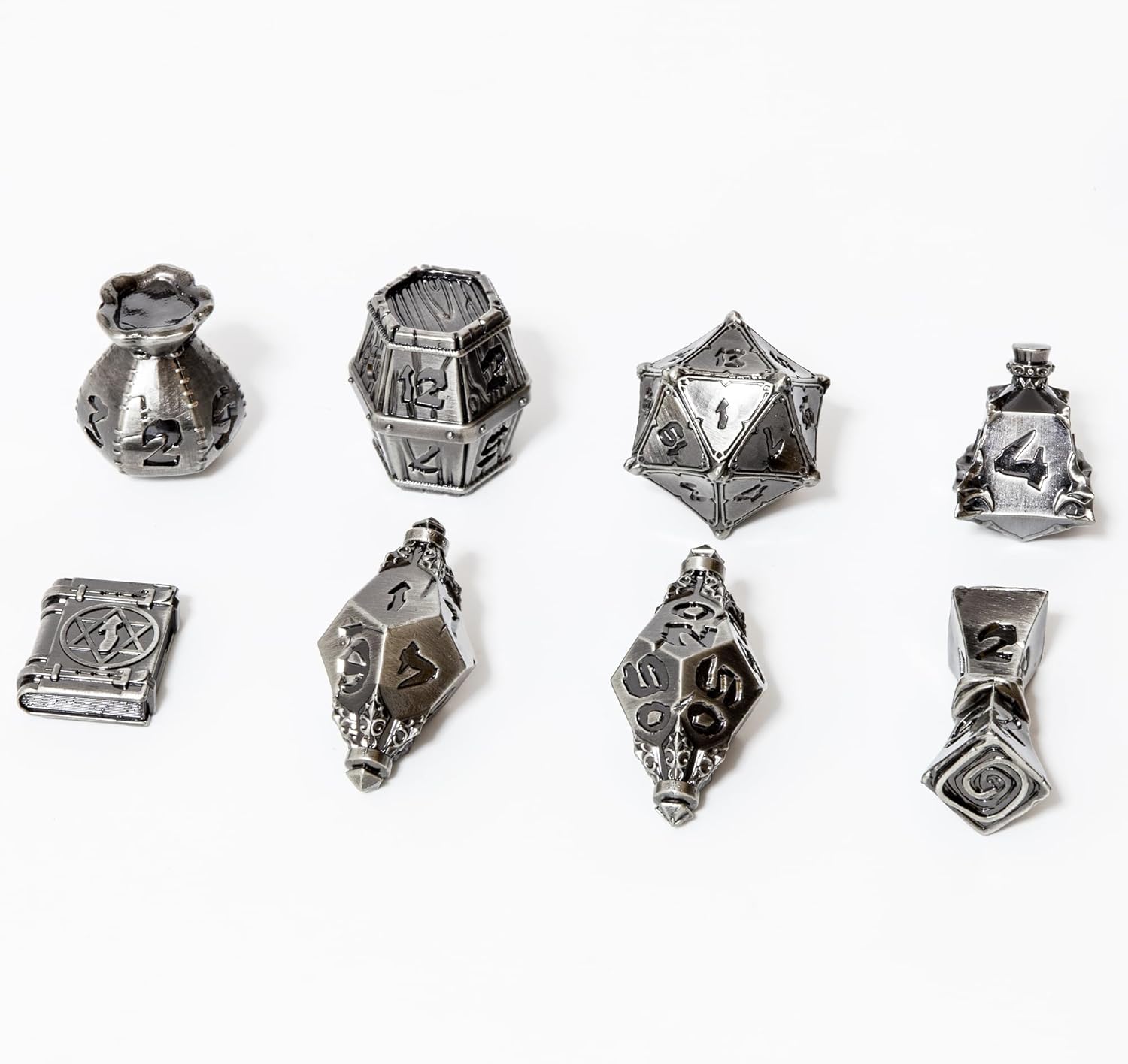 Dice Antique Nickel Color Alloy Material - Die Double-Colors Polyhedral Dice Sets for D&D DND RPG MTG Dungeon and Dragons Table Board Roll Playing Games D4 D6 D8 D10 D% D12 D20,Age 15+