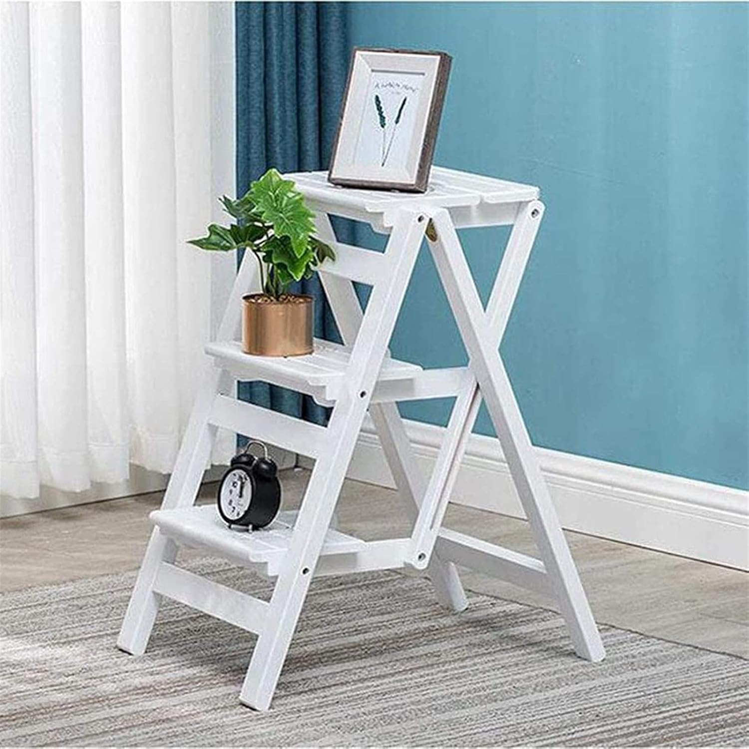 Utility Multi-Functional Portable Ladder Chair Seat with Non-Slip Foot Cover, Step Ladder Multi Layer Folding Kitchen Wood Step Stools, Home Kitchen Bathroom Office Furniture (Wood
