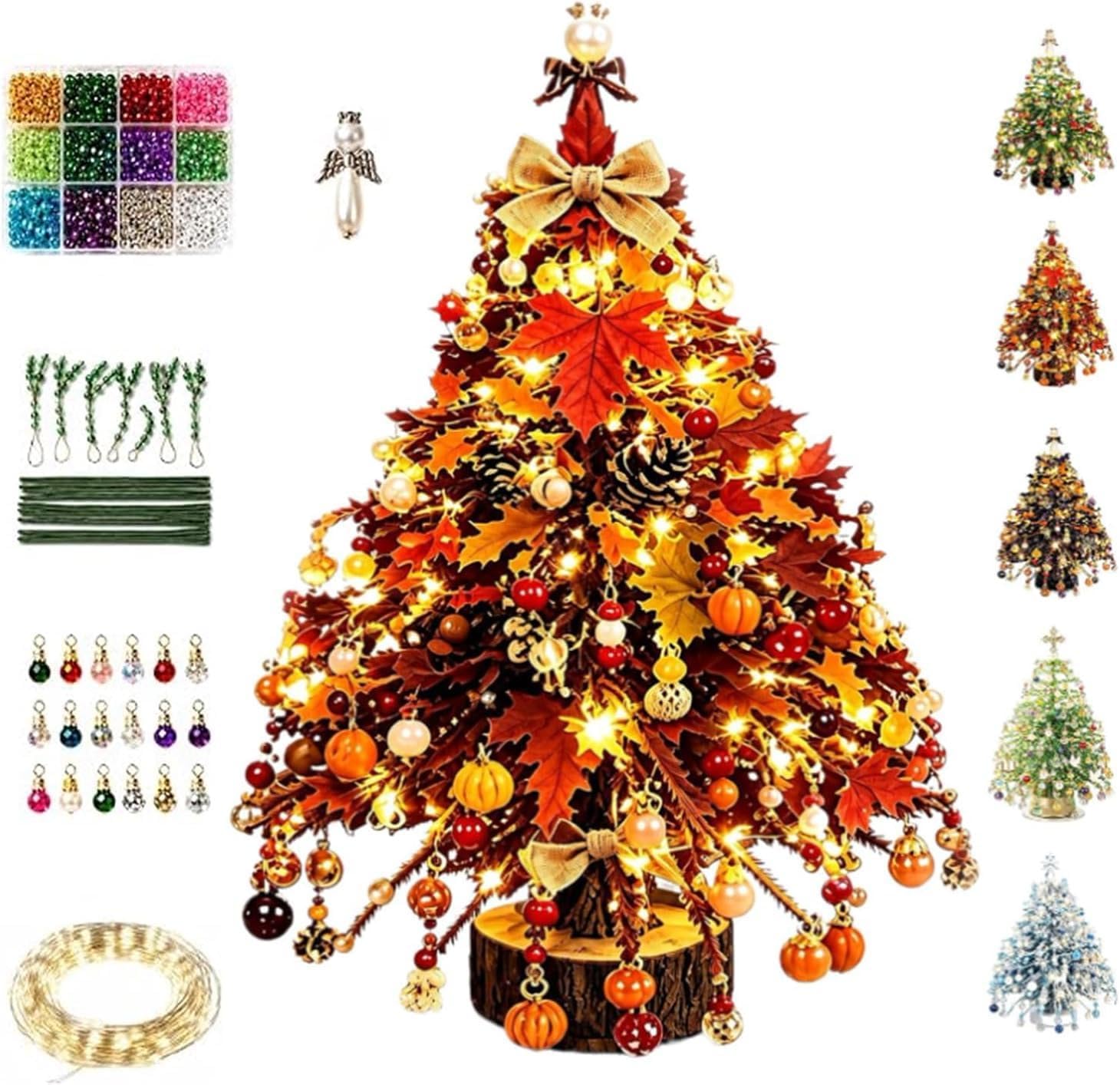DIY Beaded Christmas Tree Kit, Handmade Mini Desk Xmas Bead Art (Orange)