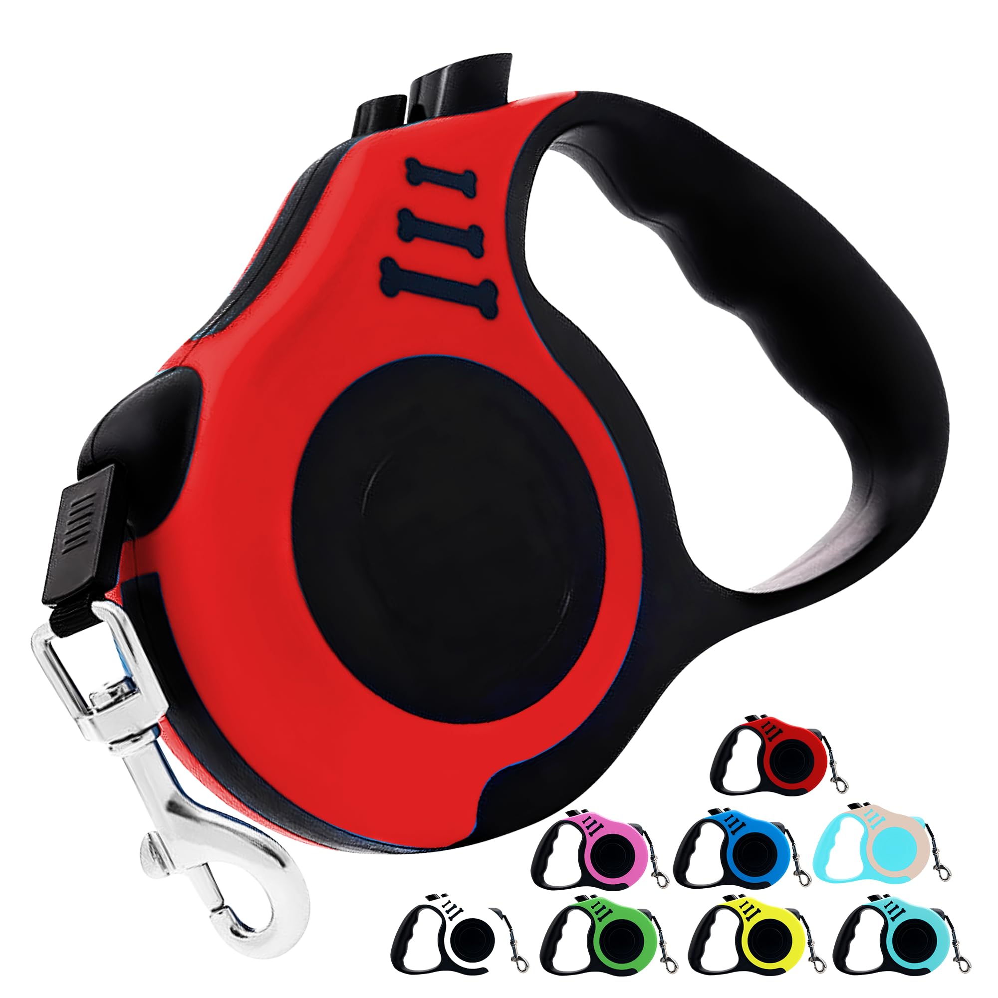 D&S Global Retractable Dog Lead 5m, Extendable Leash No-Tangle Heavy Duty Nylon Tape, Suitable for Small and Medium Dogs (Red)