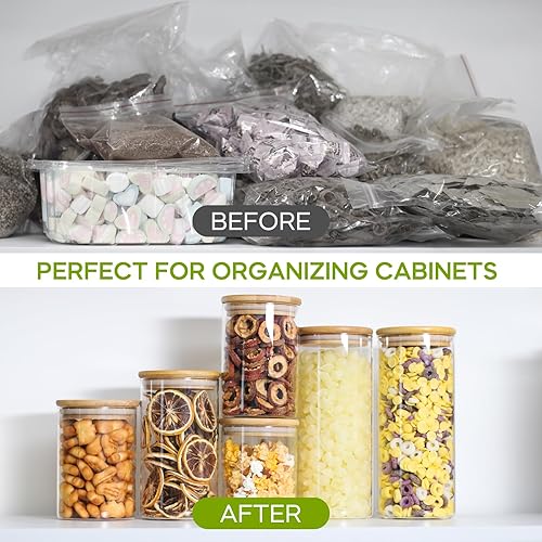 Miniatura 7 de STARSIDE Contenedores de almacenamiento de alimentos de vidrio de 20 onzas con tapa de bambú, juego de 9 recipientes de almacenamiento de despensa