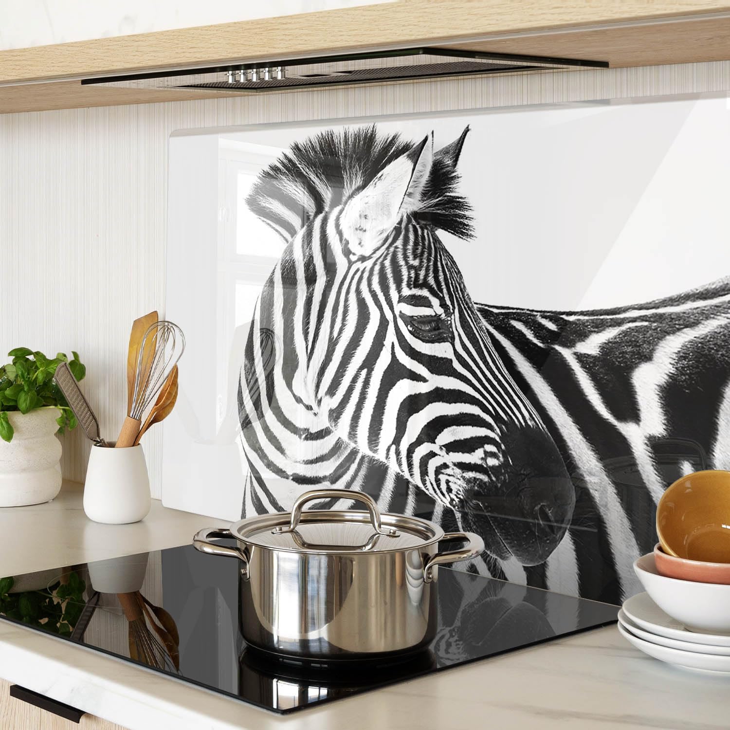 Tagliere in Vetro Temperato 80x52 cm Durevole e Igienico Antigraffio Facile da Pulire con Piedini Antiscivolo Rettangolare Resistente al Calore da Cucina con Stampe - Zebra nella neve