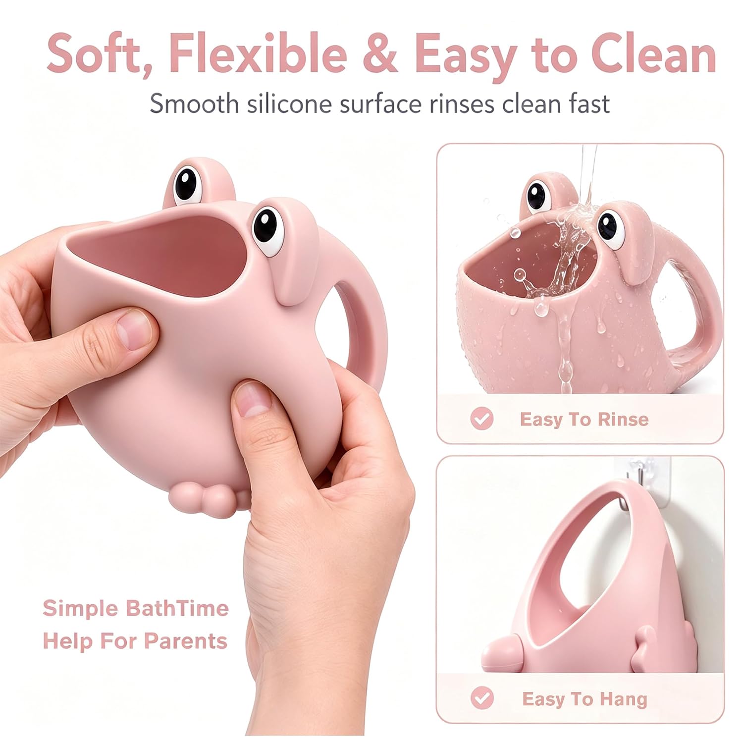 Silicone Baby Rinser Cup Frog Waterfall Bath Hair Rinse Cup, Pink image 4