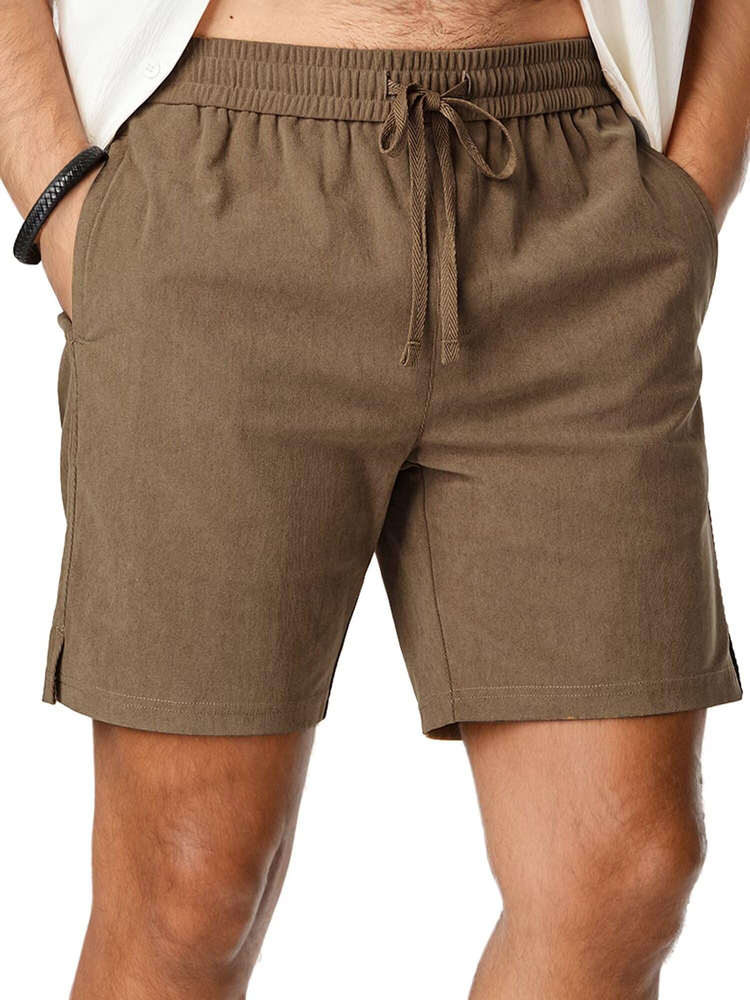 Dokotoo Men Men's Casual 7" Shorts Summer Beach Corduroy Shorts Lightweight Drawstring Elastic Waist Shorts with Pockets