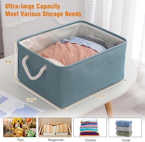 Miniatura 2 de VAN CADENE Contenedores grandes de almacenamiento para armario, organizadores de armario de lino y almacenamiento con cierre de cordón, cesta de