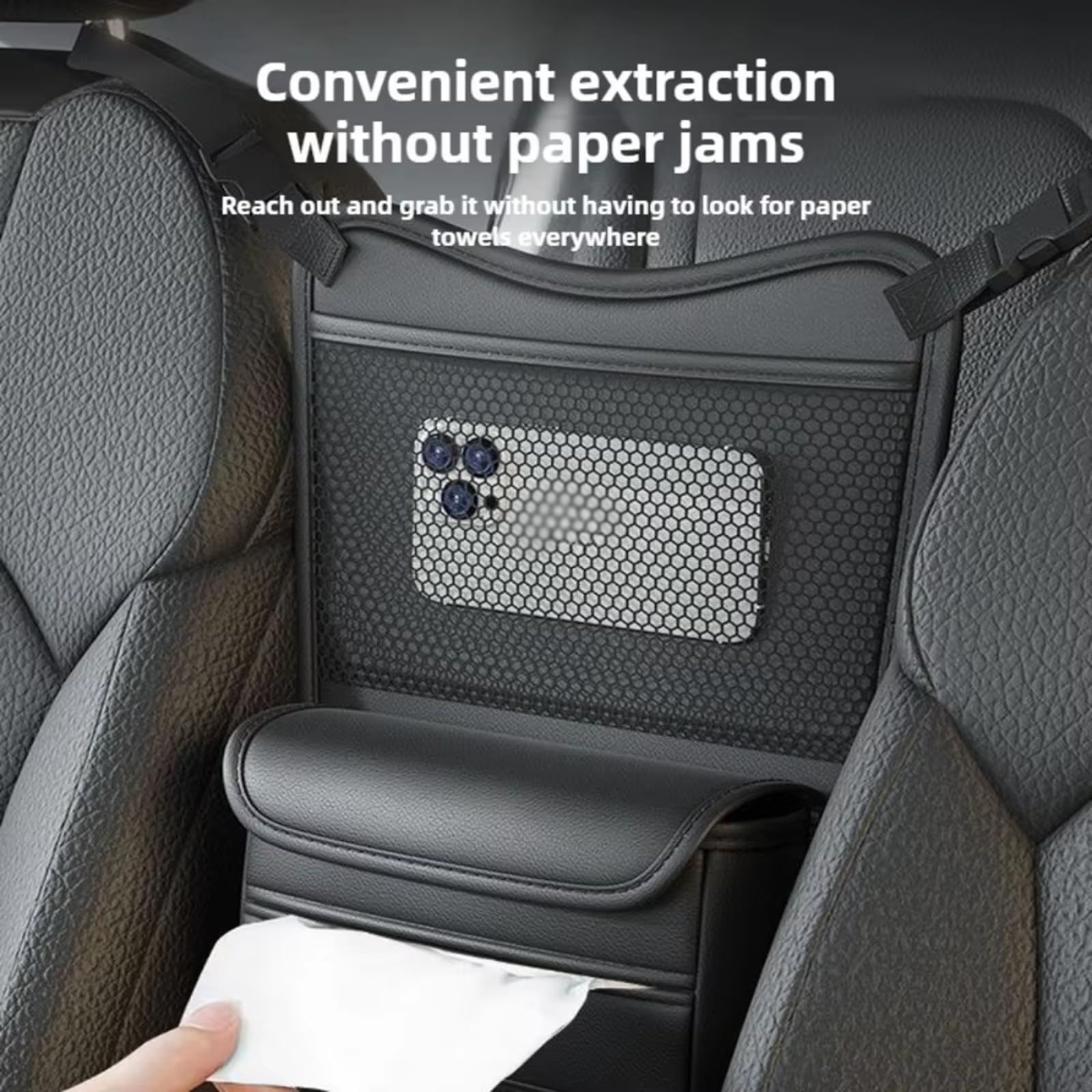 Borsa Portaoggetti per Auto per VW Tiguan (2007–2026), Design Fronte-Retro, con Porta-Fazzoletti e Tasca per Telefono,A Black