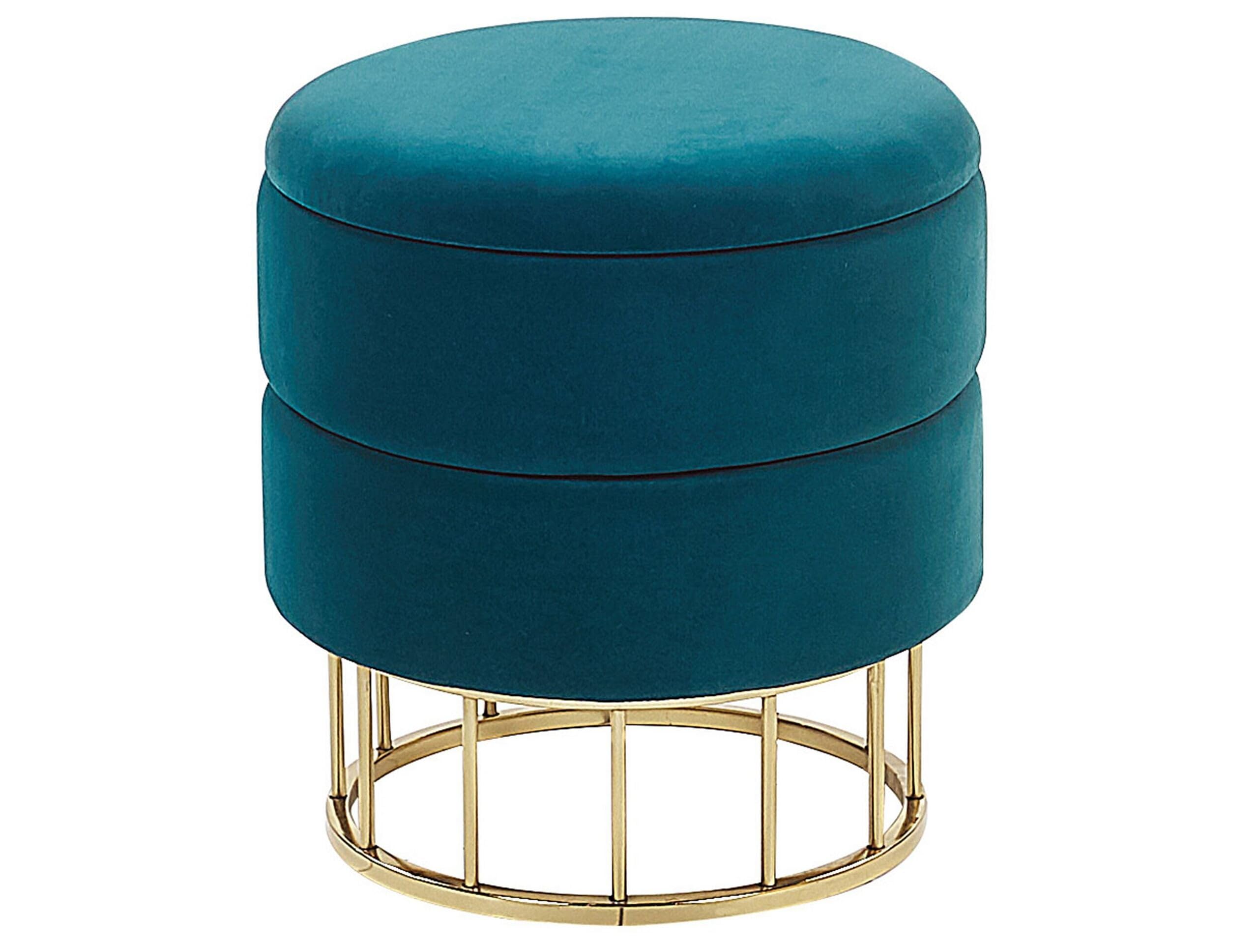 Beliani Pouf mit Stauraum Samt blaugrün rund 37 cm luxuriös Sitzhocker Samthocker Elgin