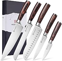 Vista 14 de KEEMAKE Juego de cuchillos de cocina, 3 cuchillos afilados de acero inoxidable de alto carbono para cocina con mango ergonómico, juego de cuchillos