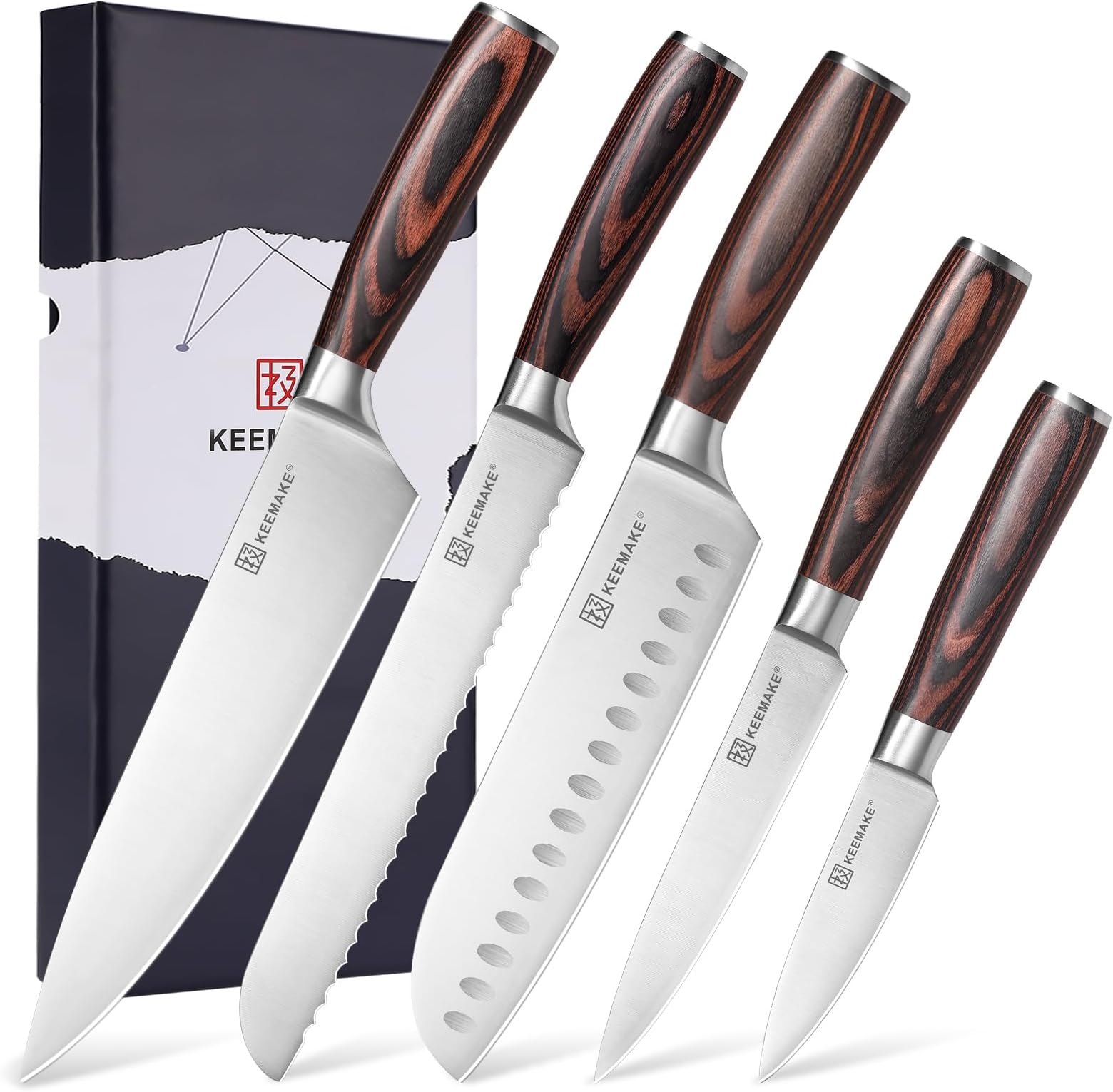 KEEMAKE Kitchen Knife Set of 5, Professional Razor Sharp Chef Knife Set