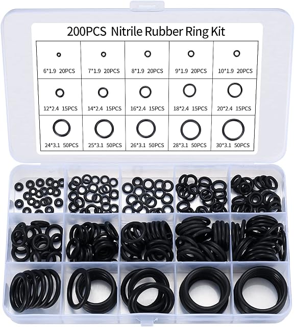 200 Pcs O-Rings Gasket kit, Rubber Nitrile Washers O Rings Assorted, Kitchen Tap Washers Seals Spacers for Mixer Taps, Plumbing, Rubber Spacer Gasket Washers Seal O-Ring Kit - 15 Sizes