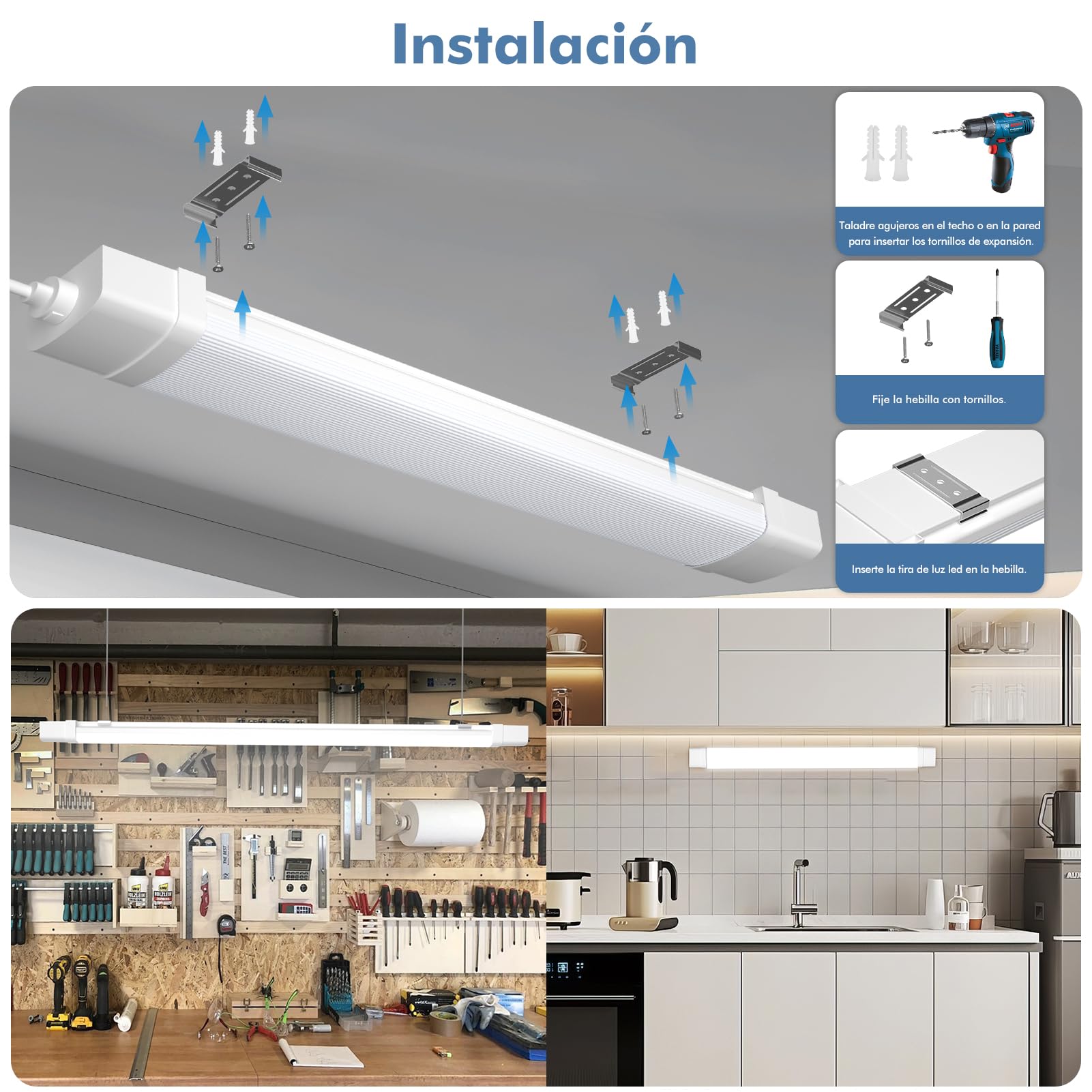 120CM Pantalla LED Lineal Tubos integrado 40W 4000LM Conectables Fluorescente Lámparas de Taller, 4500K Blanco neutro IP65 Luminaria Led para Oficina Garaje Sotano Baño Cocina Armario,4Pcs