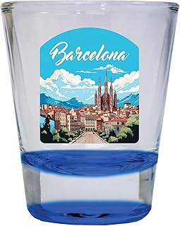 R and R Imports Barcelona Spain Design A Souvenir 2 Ounce Shot Glass Round Blue Single