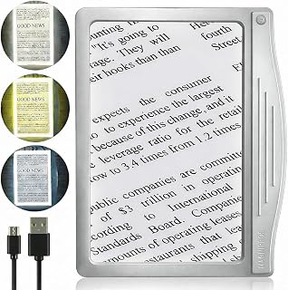 MagniPros 5X Rechargeable LED Page Magnifier: Anti-Glare Lens, 3 Light Modes for Eye Strain Relief - Perfect for Seniors & Low Vision Reading