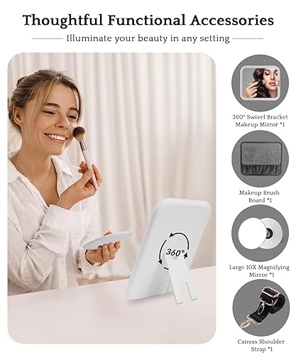 Vista 19 de MOMIRA Bolsa de maquillaje de viaje, bolsa de cosméticos, bolsa organizadora de maquillaje con espejo iluminado, brillo ajustable en 3 escenarios