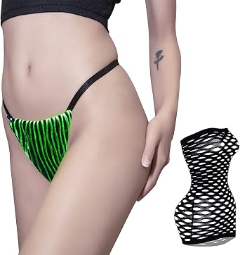 lumisonata LED Fishnet Dress Sexy Lingerie Set Light up Sleepwear Lingerie for Women Rave Panties Glow Two Piece Nightwear Luminous Chemise BodysuitBlack