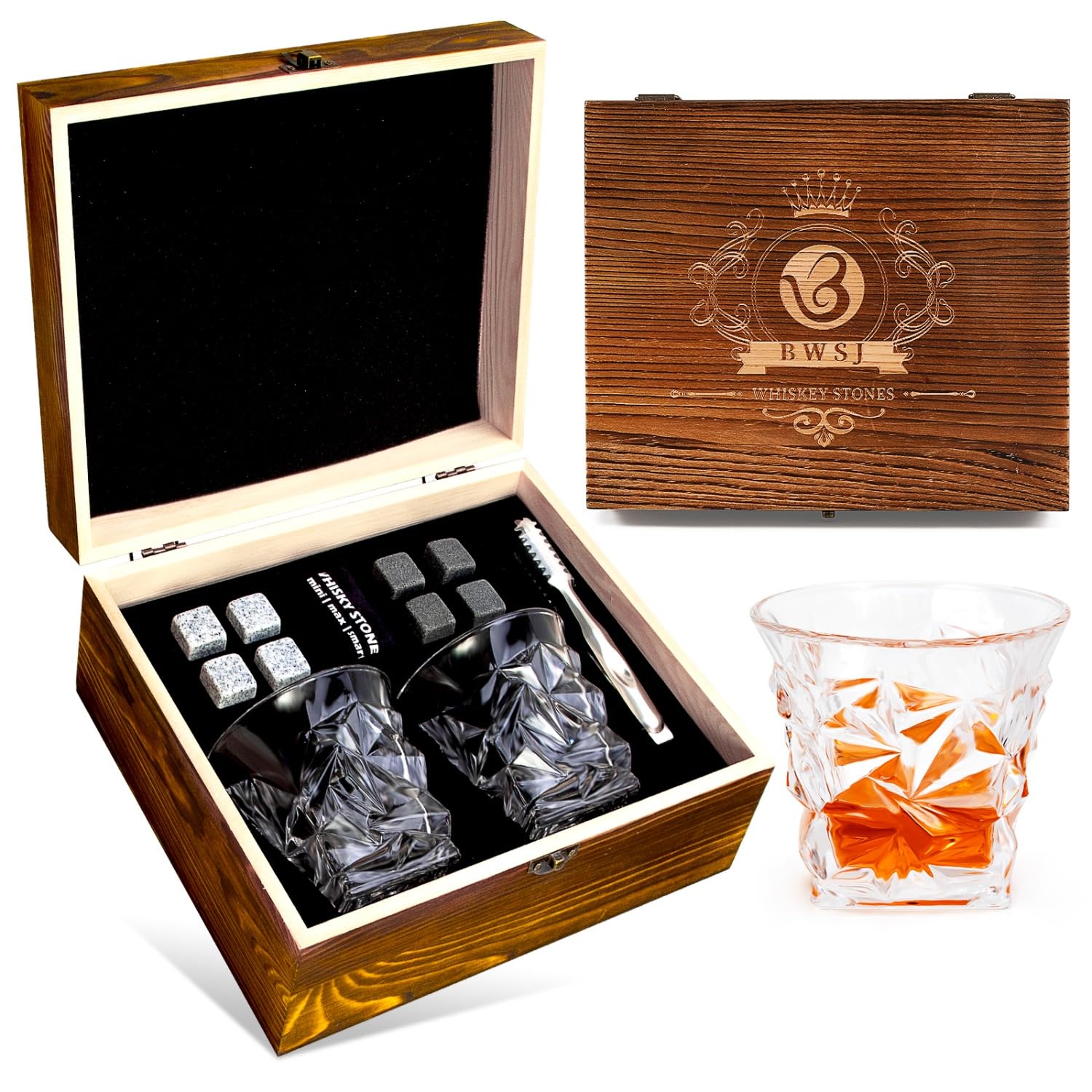 Gifts for Men Whiskey Stones Whiskey Glasses Gifts Set Ideas Gifts for Him Husband Grandpa Boyfriend Dad Cool Gadgets Christmas 11 OZ