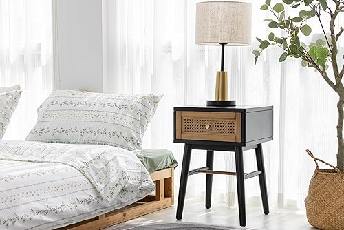 Miniatura 7 de COZAYH Mesita de noche moderna totalmente montada con forro limpio mesa auxiliar con 1 cajón color negro