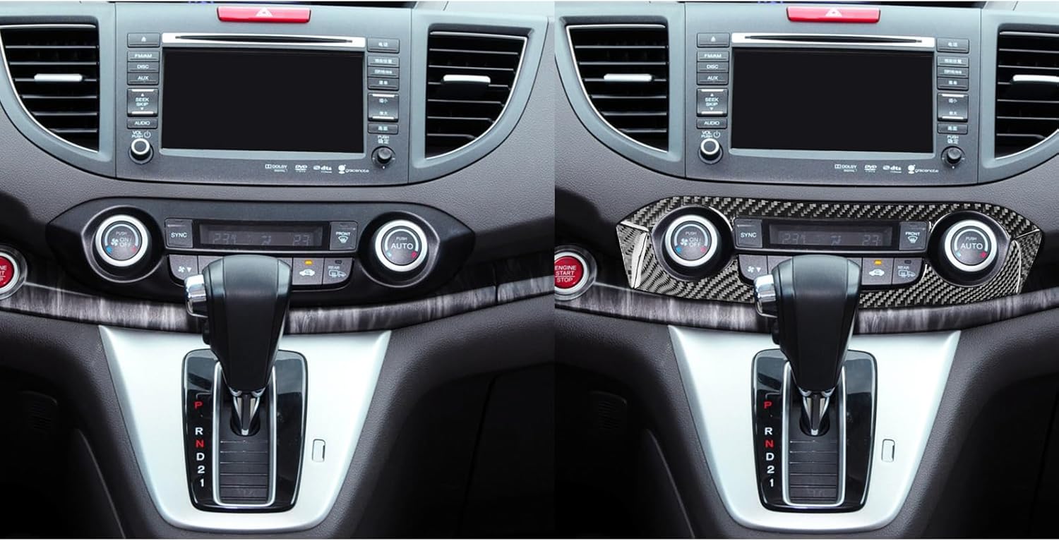 Real Black Carbon Fiber Car Central Console Air Conditioning A/C Climate Control Side Trim Sticker Auto Premium Interior Accessories Compatible with Honda CRV CR-V 2016 2015 2014 2013 2012