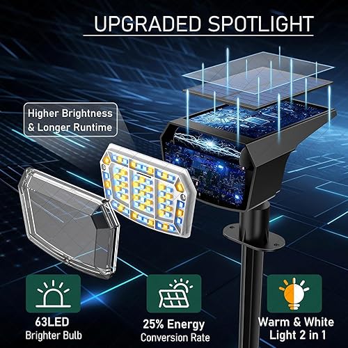 Miniatura 2 de Luces solares para exteriores, 63 LED, 5 modos cálidoblanco 2 en 1, IP65, impermeables, luces solares para exteriores, 50000 horas de vida útil,