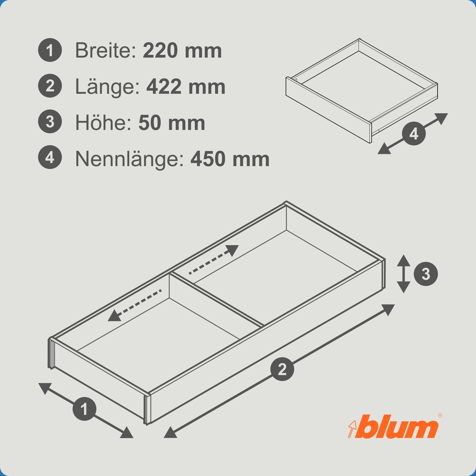 Blum AMBIA-LINE Schubladen-Organizer Holzdekor 42×20×5 cm | Nebraska Eiche | Antirutsch-Füße – sicherer Halt ohne Kleben | Besteckeinsatz & Trenner aus Holzdekor | Für Küche, Bad & Kleiderschrank