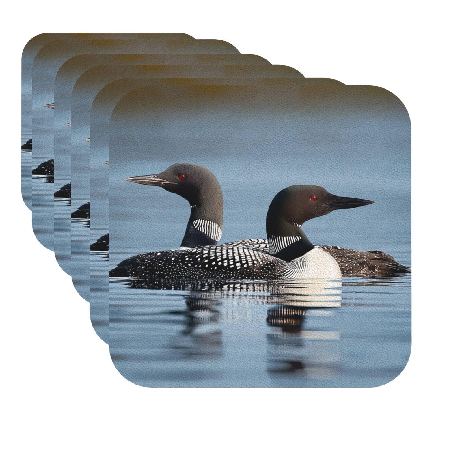 Mxzerfkgla Square Drink Coasters Set Of 6 Decorative Leather Coasters Loon Birds Coasters For Drinks Cups Mugs Mat Pads Absorbent Non-Slip Coasters For Coffee Table Kitchen Bar Home Decor