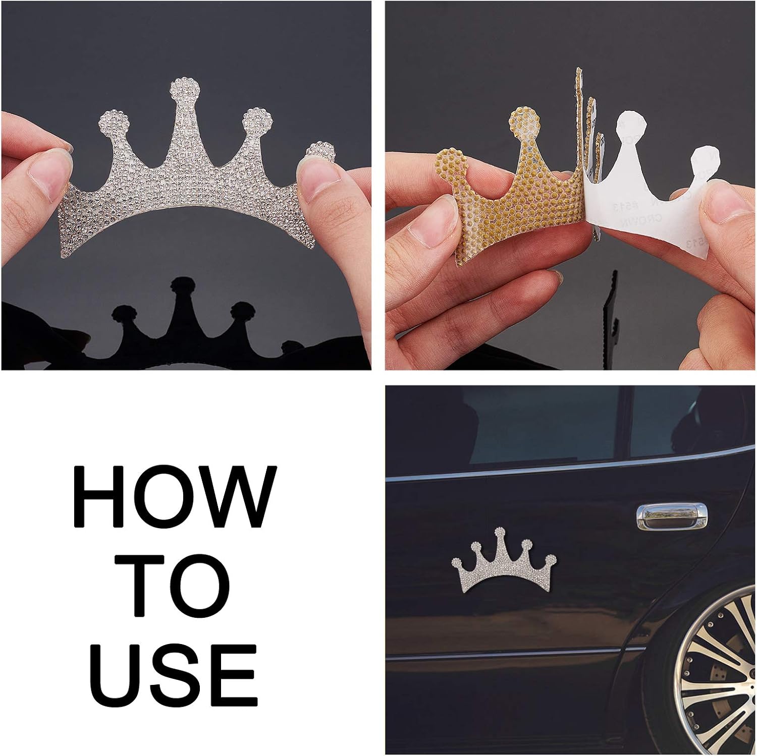 SUPERFINDINGS 2Pcs Queen Princess Crown Stickers - Rhinestone Crown Sticker, Silver, Waterproof for Cars, Bumper, Window, Laptops, 2.55x3.93inch