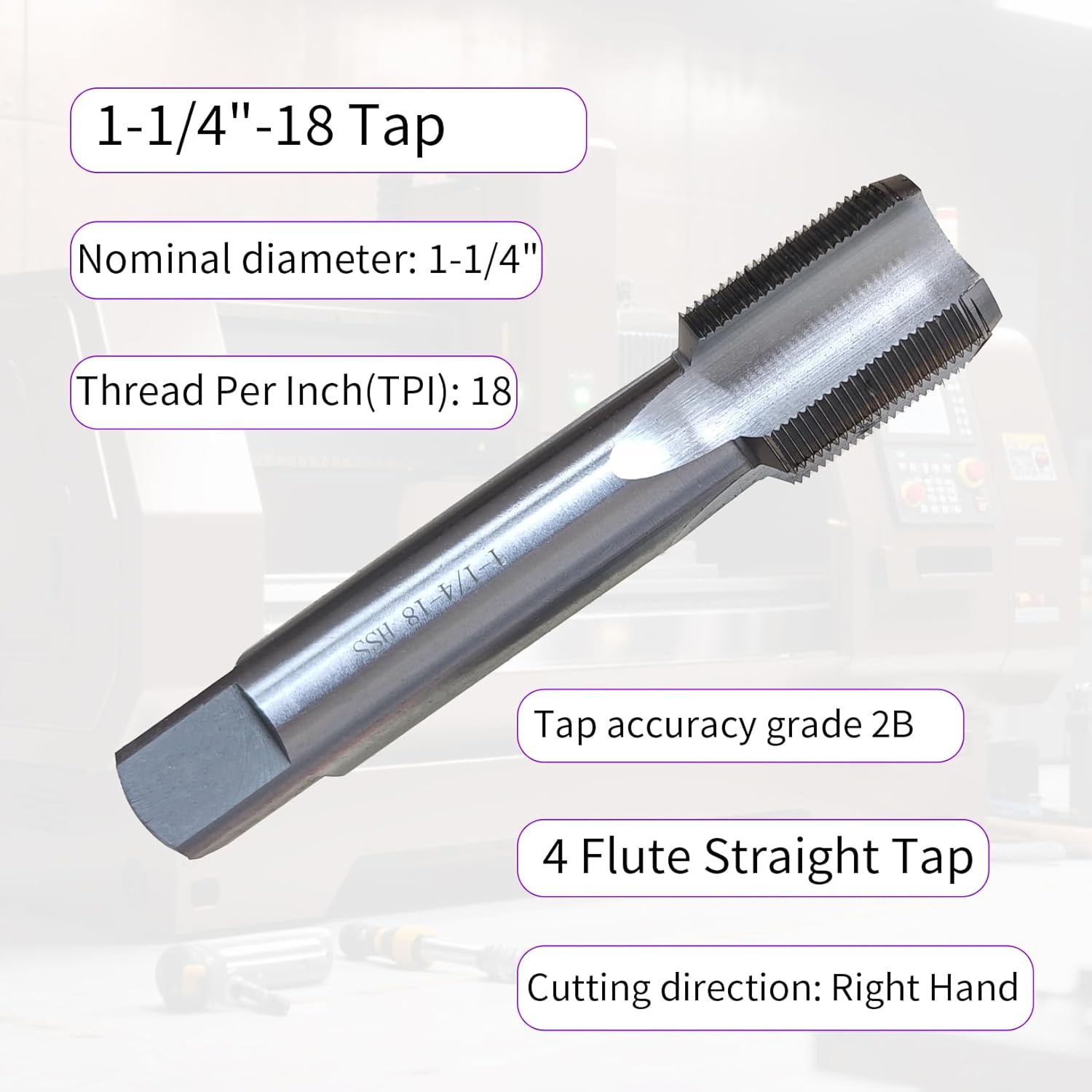 1-1/4"-18 Tap and Die Set, UNEF, Right Hand, Grade 2B 2A, 4 Flute Straight Tap, Round Die, High Speed Steel HSS