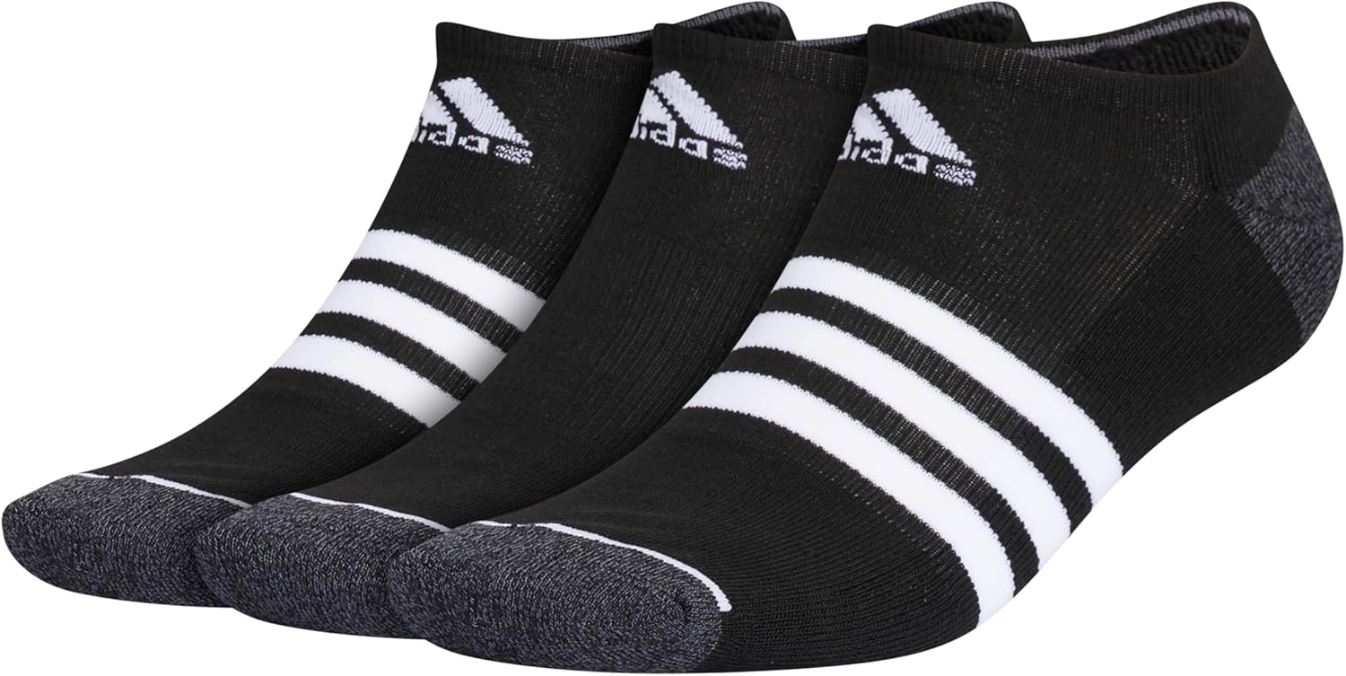 adidas mens 3-stripe No Show Socks With Arch Compression for a Secure Fit (3-pair) No Show Sock