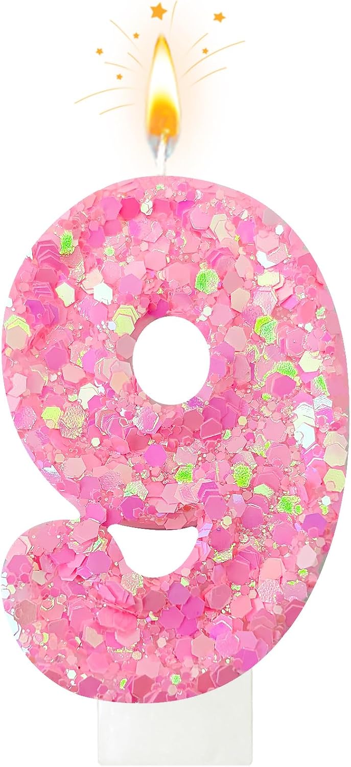 Birthday Number Candles, Glitter Number Candle Cake Decorations with Sequins, Cupcake Decorations for Girls, Women, Party Anniversary Celebrations (Number 5, Purple)