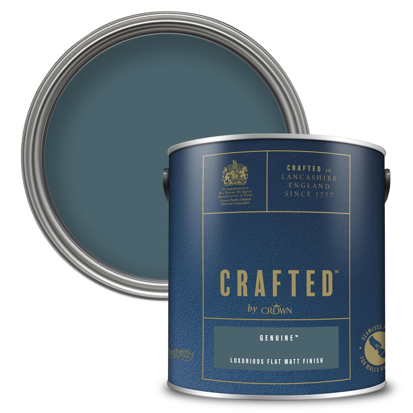 Crown Paint CRAFTED Genuine Velvety Flat Matt Emulsion Paint - Dark Teal Finish - Use on Walls, Ceilings and Wood - Luxurious, Thick and Creamy, Low Odour - 2.5L