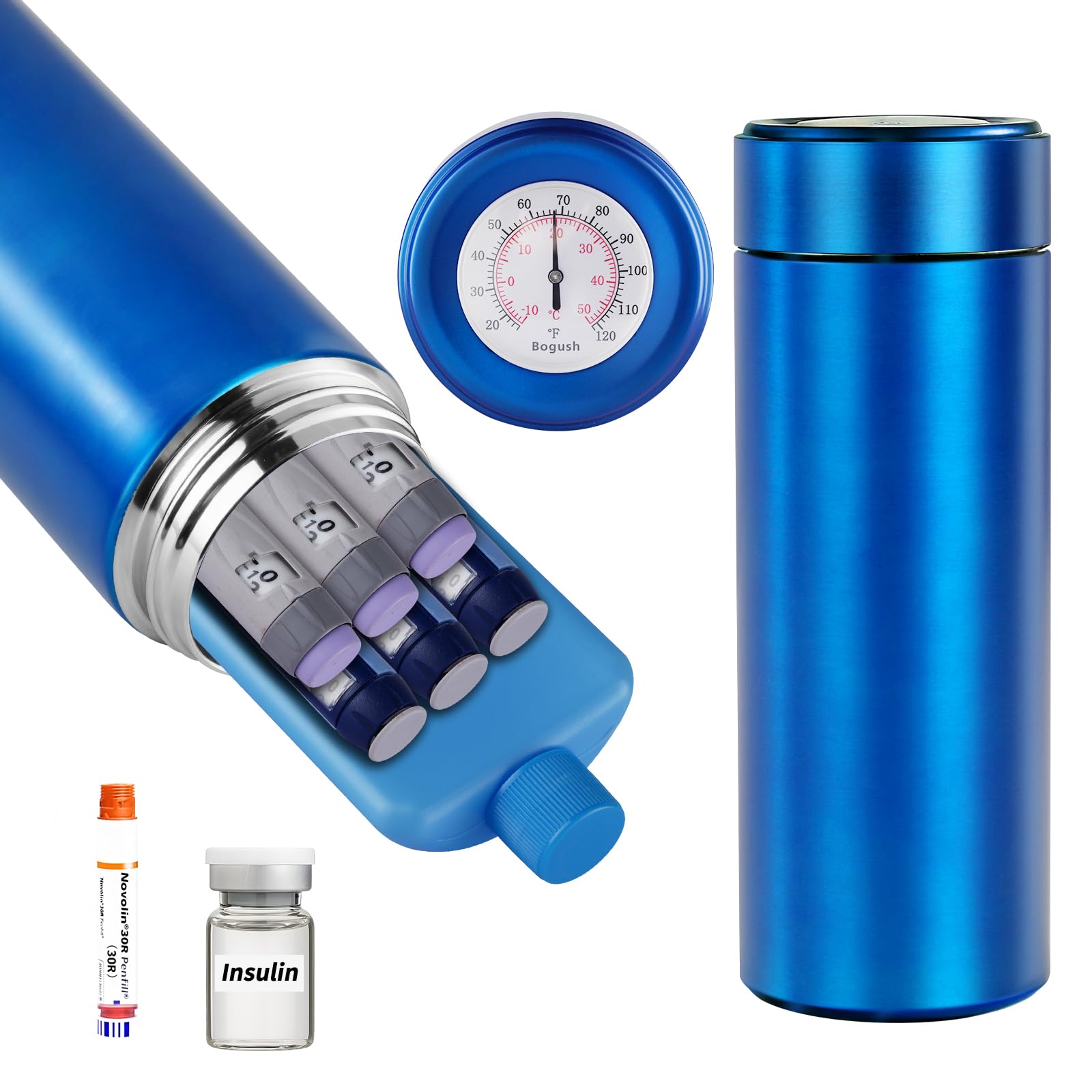 Bogush 60H Insulin Pens Cooler Travel Case Medication Cooler for Travel TSA Approved Medicine Cooler Medical Diabetic Travel Cooler Bag Epipen Carry Case (Blue)
