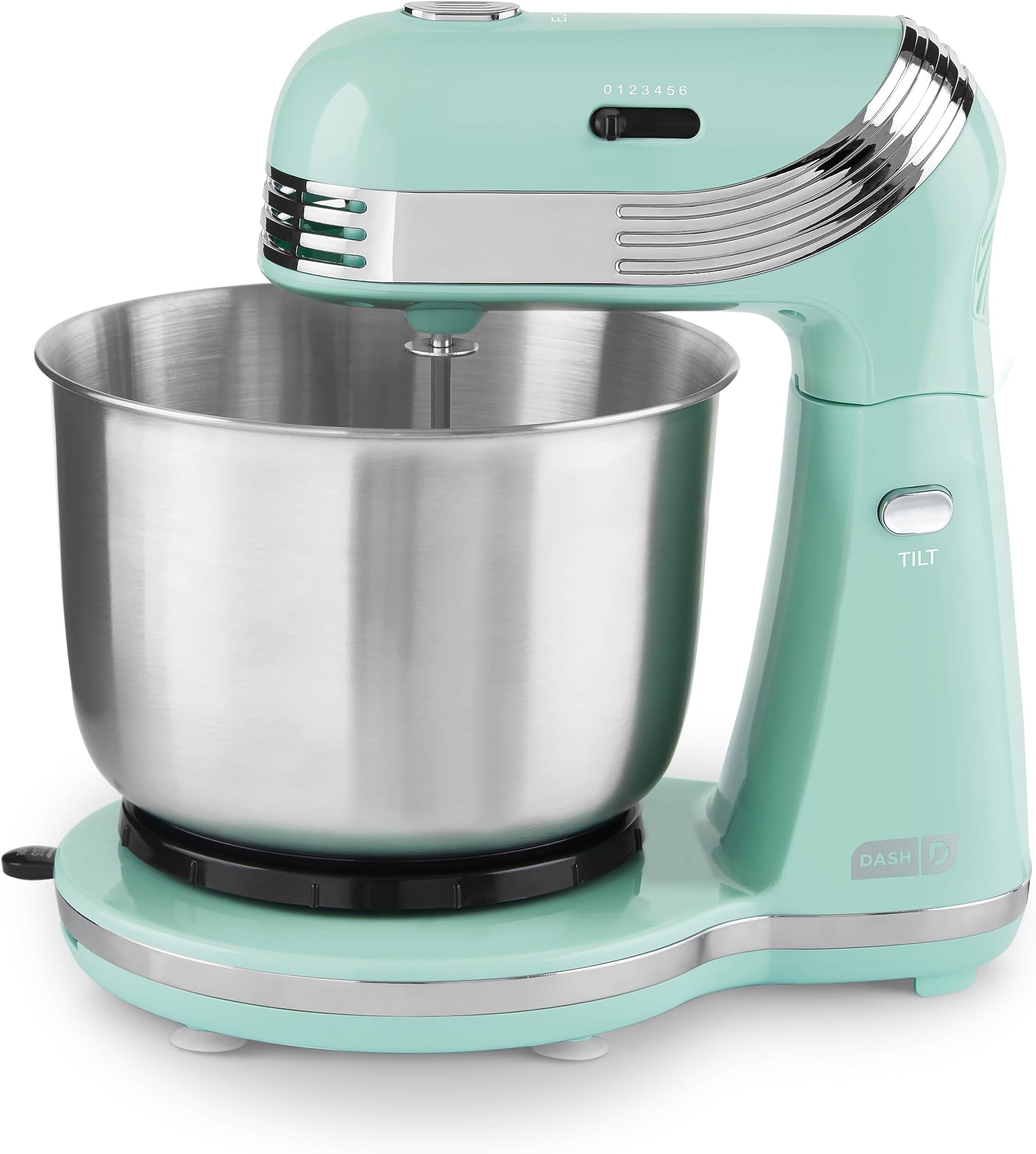 Dash Stand Mixer (Electric Mixer for Everyday Use): 6 Speed Stand Mixer with 3 Quart Stainless Steel Mixing Bowl, Dough Hooks & Mixer Beaters for Dressings, Frosting, Meringues & More - Aqua