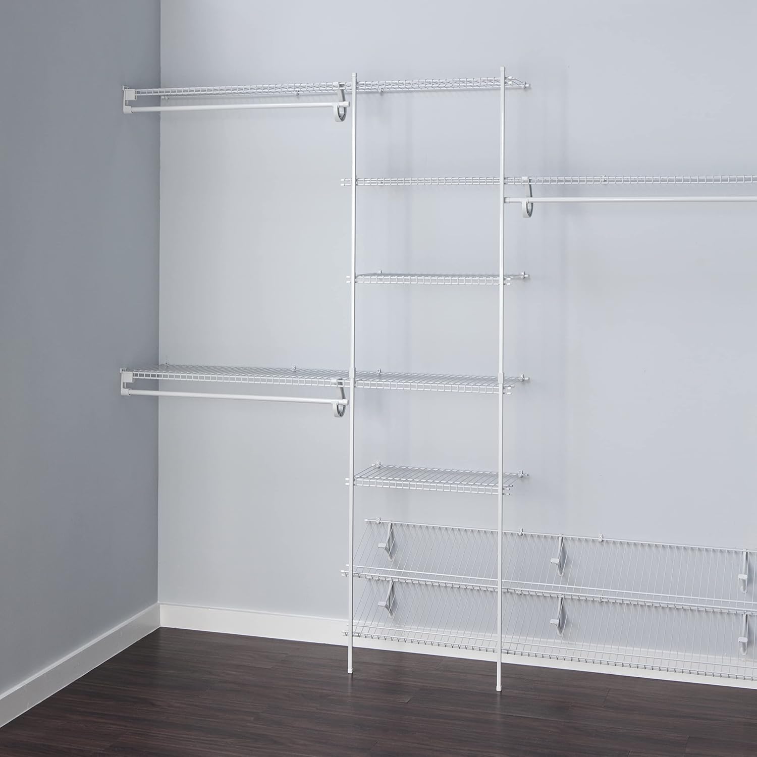 White Ventilated Steel 5ft to 8ft Closet Organizer Kit
