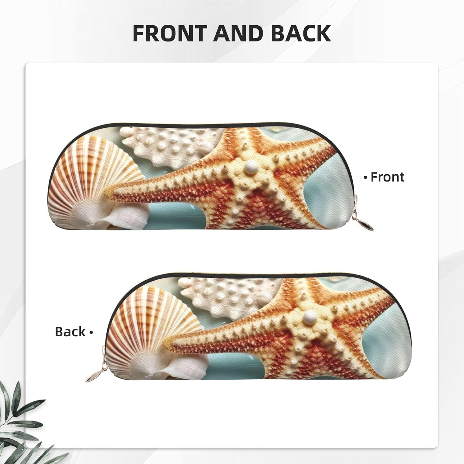 Leather Pen Case with Zipper - Aesthetic Pen Holder Sea Shell Starfish Pencil Case for Women & Men - Handcrafted Pencil Bag Multi-Functional Travel Cosmetic Case for Work Office Tool Pouch image 4