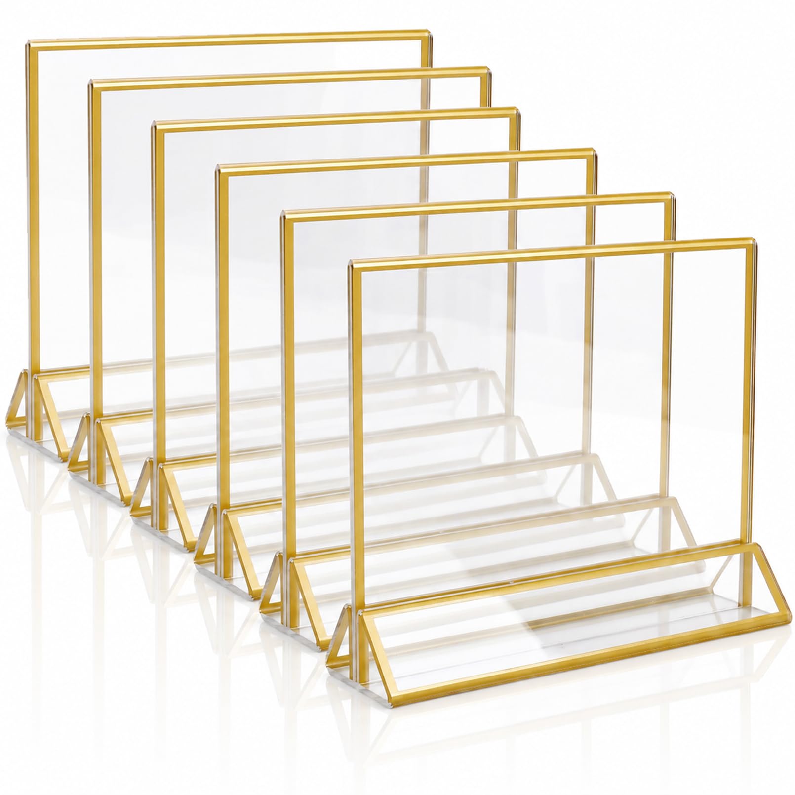 IJRPLM 6Pack Acrylic Sign Holder with Gold Borders, 6 x 4 inch Horizontal Picture Frame, Double Sided Table Menu Stands, Gold Acrylic Photo Frame for Wedding Table Numbers Menu Photos Restaurant Signs