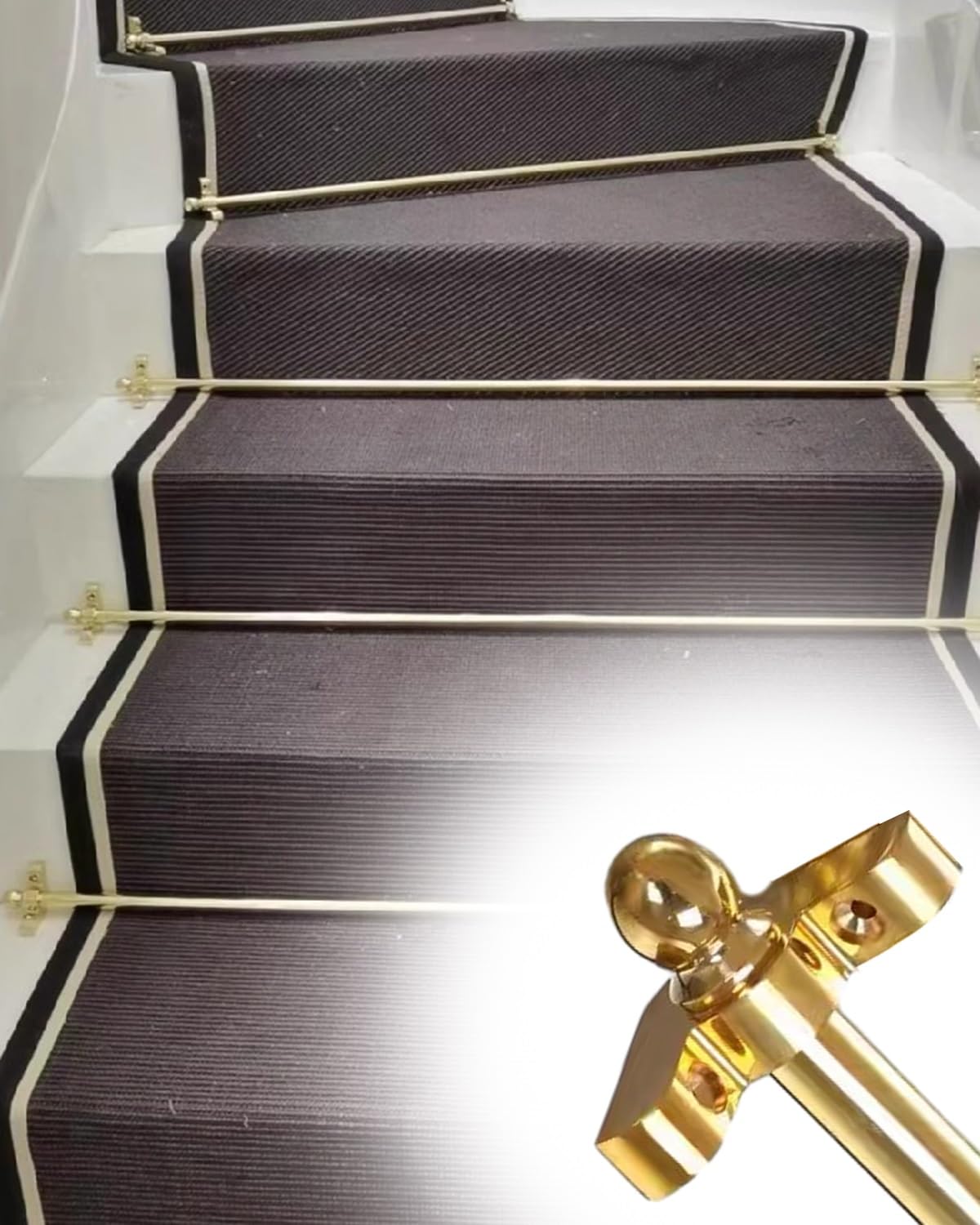 Non Slip Staircase Bar for Residential, Stair Runner Rods Polished Gold Stair Runner Rods Brass Set, Floor Covering Pole with Spherical Finial, 3.9in - 106.3in(90cm/35.4in/3ft)
