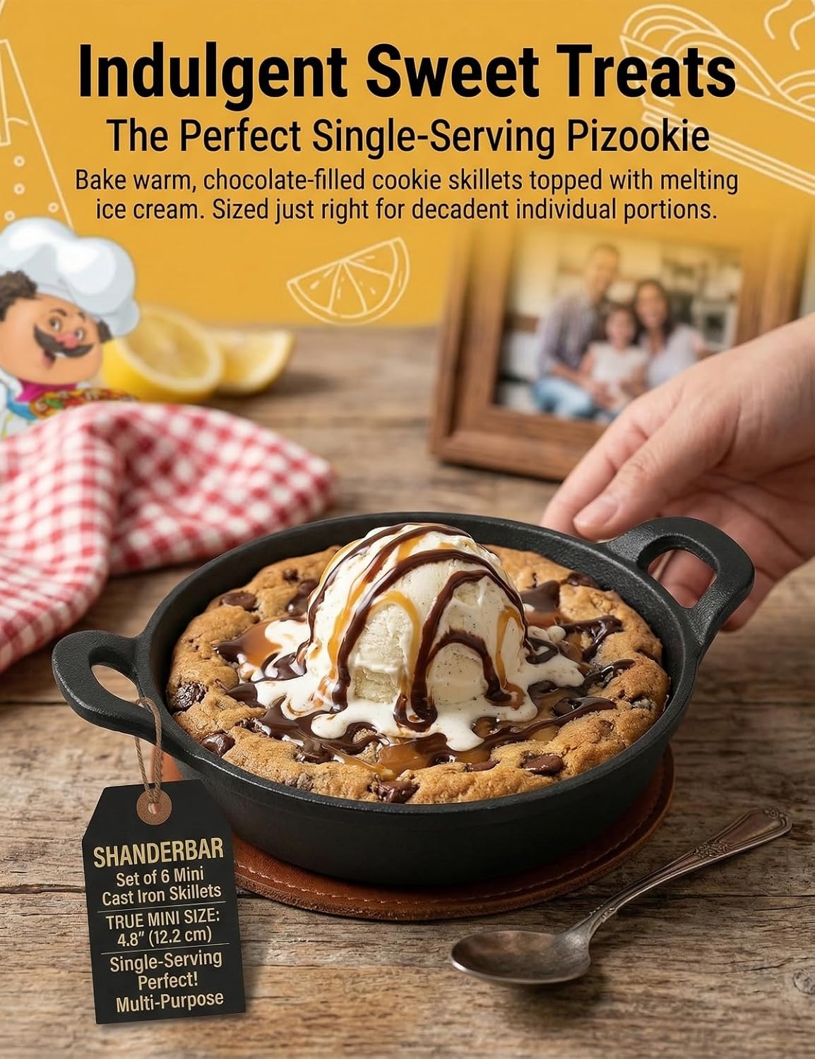 Mini Cast Iron Skillets Set of 6, 4.8 x 4.8 x 1.3 Inch Small Cast Iron Pan with Handle, Mini Ramekins Round Black Casserole Dish Cookware Small Skillets for Serving Food Frying Baking Cooking Roasting