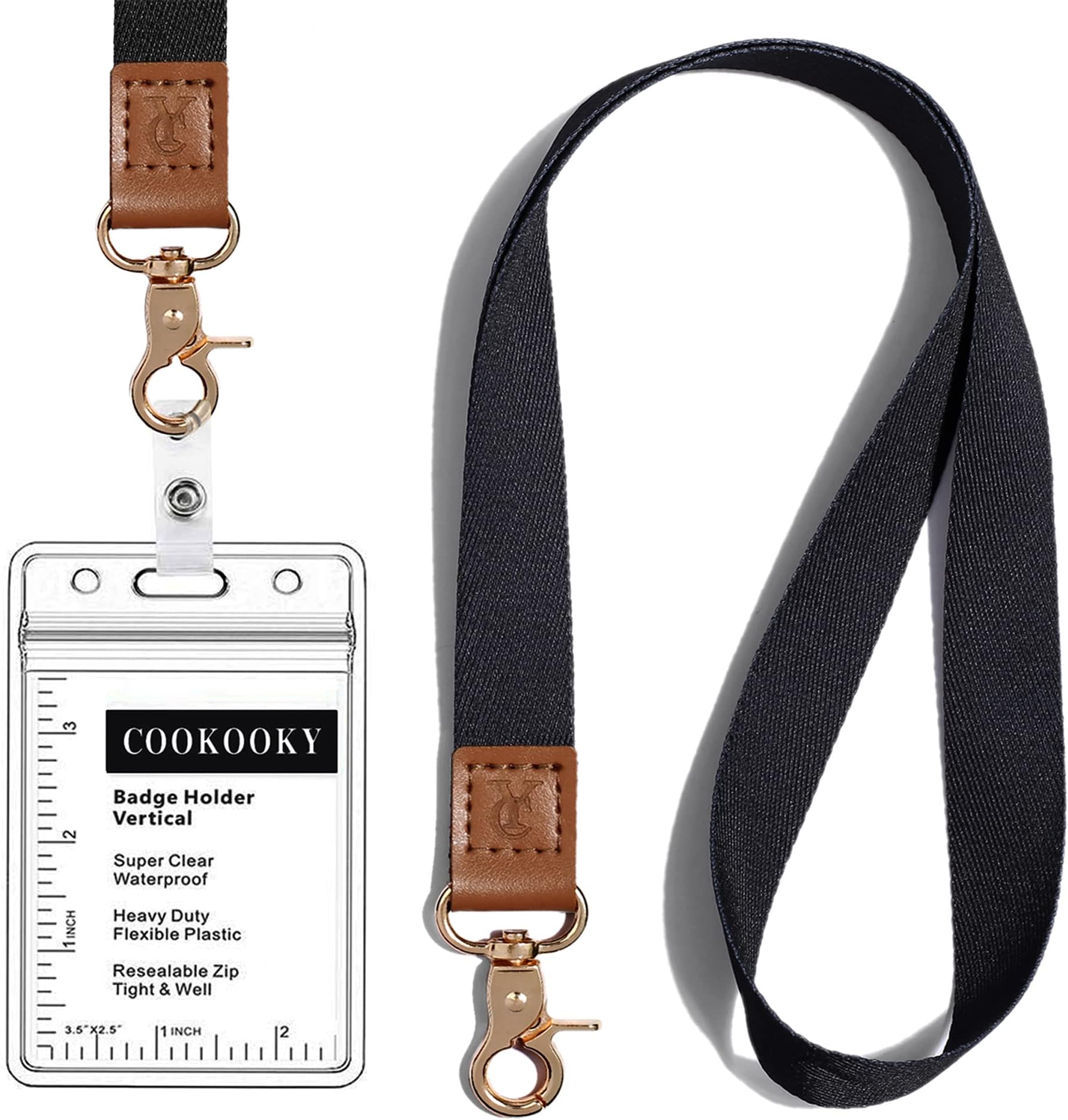 COOKOOKY Lanyard with id Holder Cute lanyards for Women Men Neck Lanyard for Keys id Badge Holder (Black)