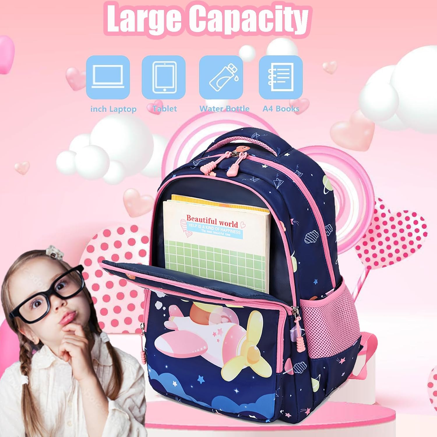 Jumpopack Kids Backpack for School Cute Bear Backpacks for Girls School Backpacks for Elementary Girls Backpack with Lunch Box Lightweight Water Resistance Kindergarten Preschool Bag Bookbag - Image 6