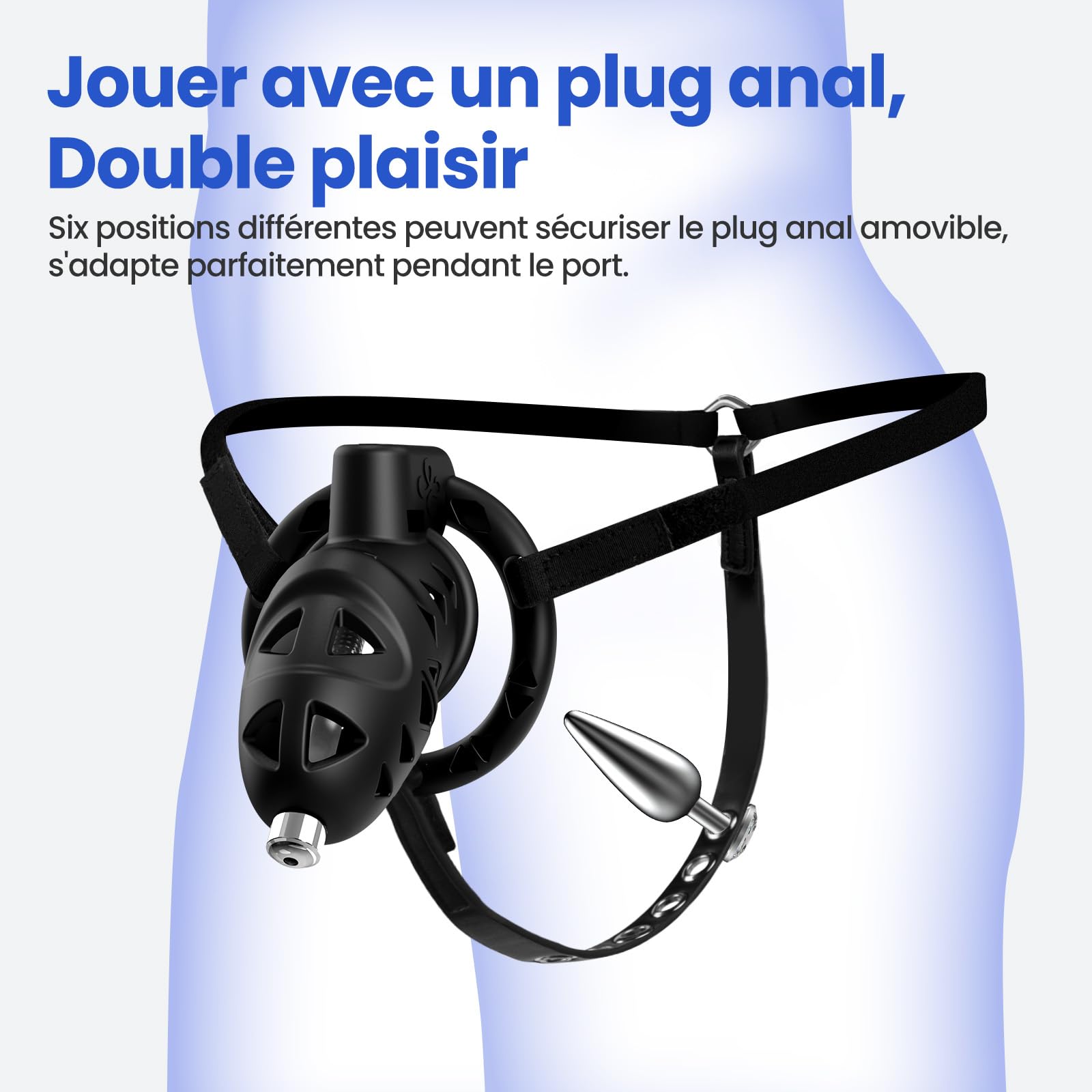 Sex Toýs Homme Couple Cage de Chasteté Pénis avec Chastity Cage Plug,Harnais Réglable et Ceinture de Chasteté avec Anneaux de 3 Tailles avec Accessoires de bondage BDSM
