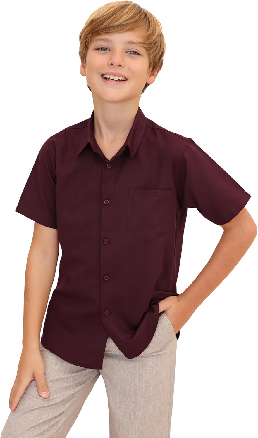 Lilax Boys' Button Down Shirt Solid Short Sleeve Classic Solid Oxford Dress Shirt