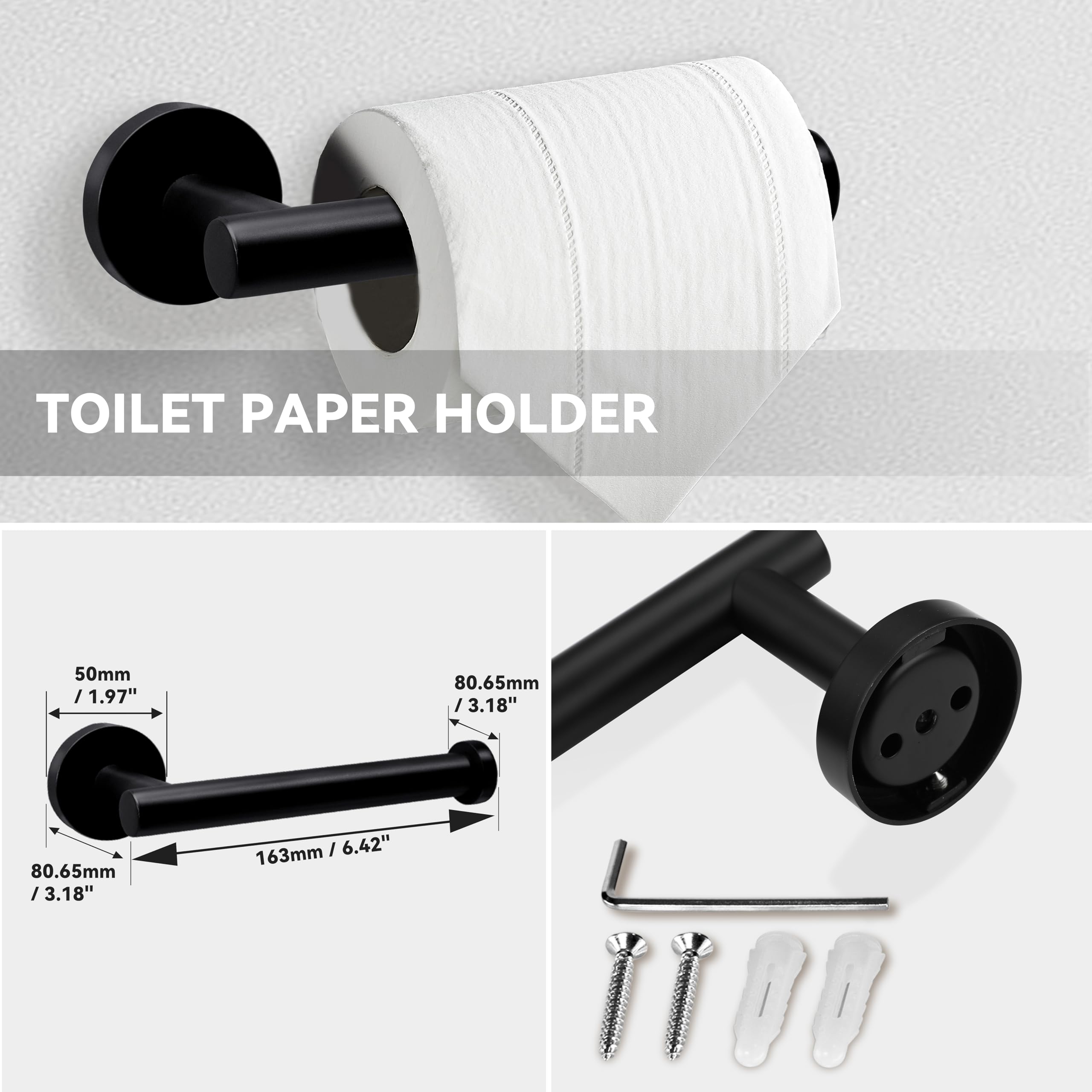 SEIDO Juego de accesorios de baño negro, juego de accesorios de baño SUS 304 de acero inoxidable doble barra de toalla para pared de baño de 24 pulgadas, toallero negro, 4 piezas