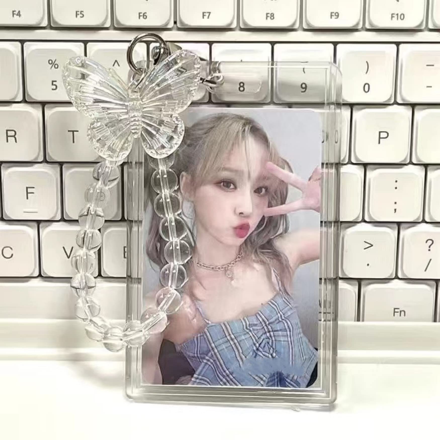 Clear Acrylic Kpop Photocard Holder Cute Credit ID Bank Card Photo Display Holder Protective Case with Butterfly Pendant