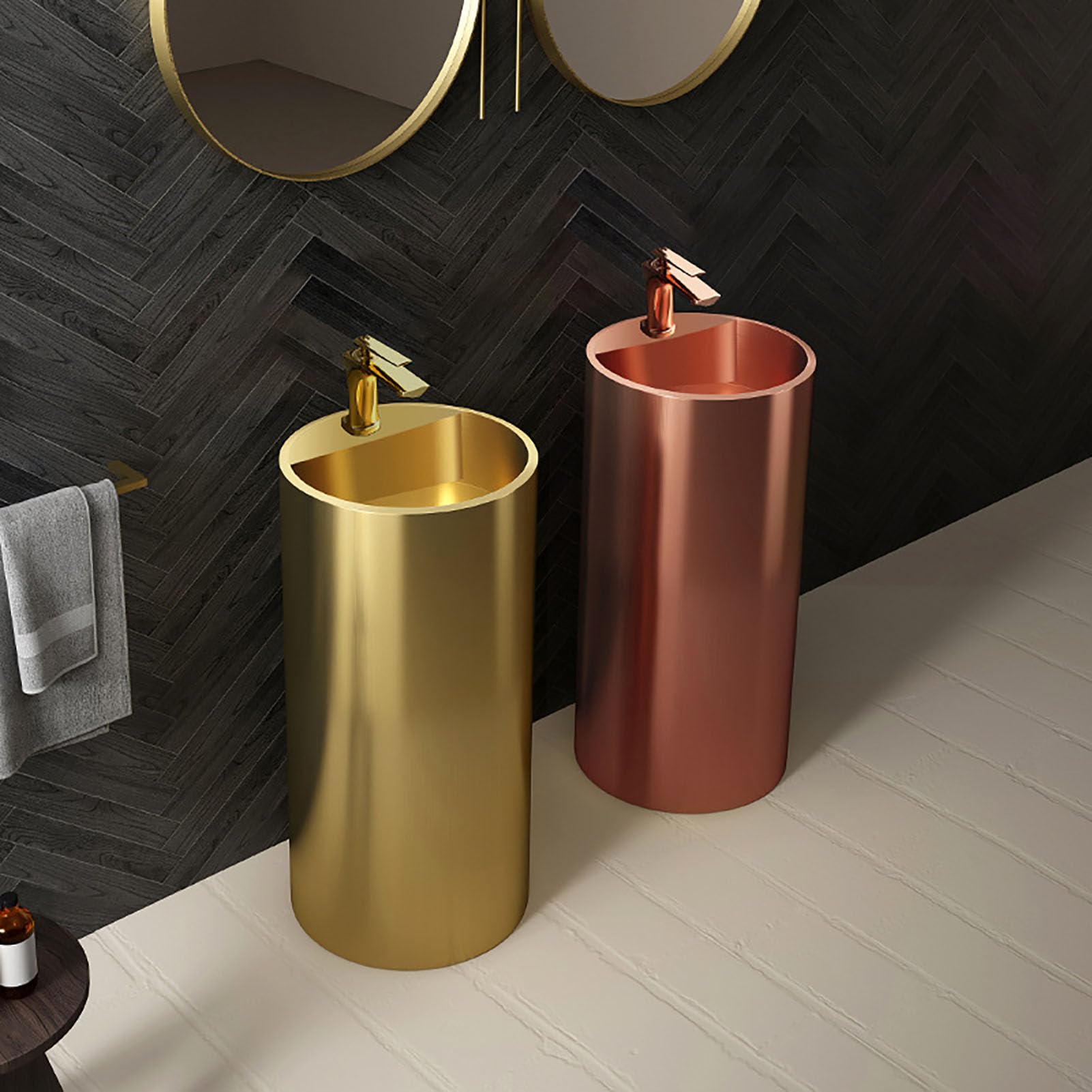 Lavabo Redondo con Pedestal, Lavamanos Independiente de Acero Inoxidable, Lavabo Comercial para Baño con Cubeta Profunda y Diseño Antisalpicaduras(39x39x80cm(15x15x31), A)