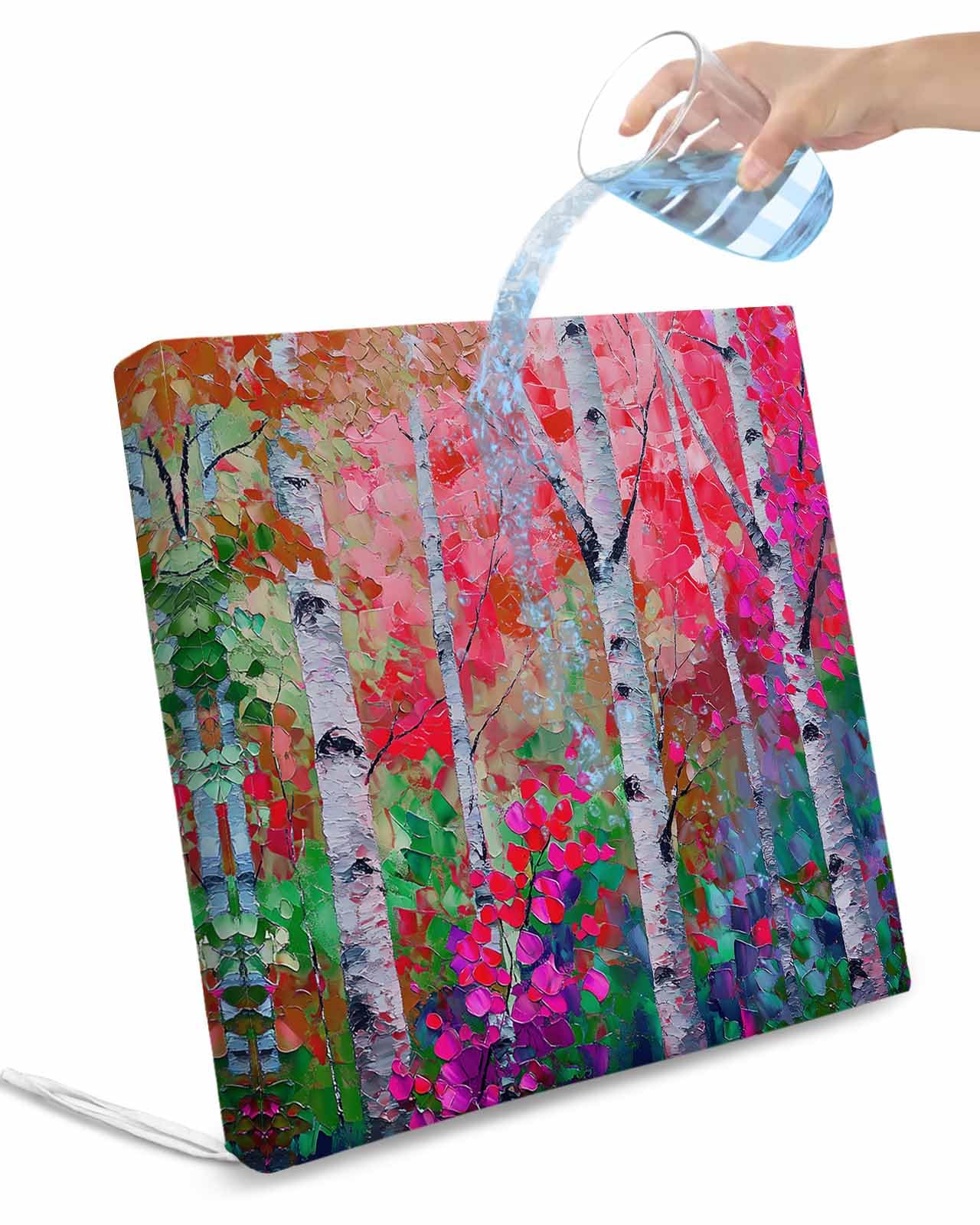 Pink Green Oil Painting Outdoor Cushion Chair Cover Set of 4 - Waterproof Couch Seat Covers, Modern Abstract Art Summer Botanical Patio Furniture Protector Cushions Slipcovers for Sofa/RV, 24