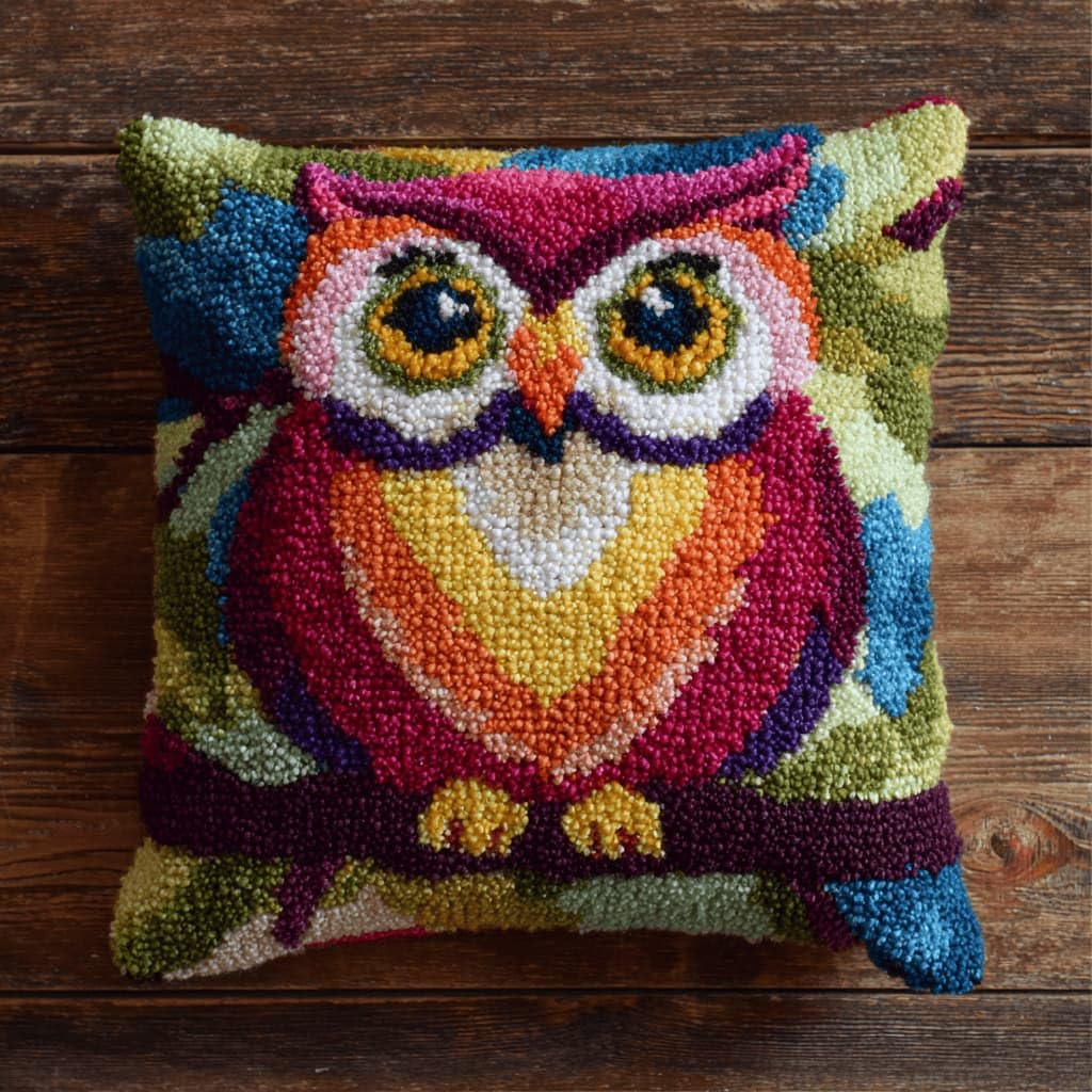 Kitquiver Latch Hook DIY Pillow Kit,Owl Handmade Cushion Cover 43X43Cm