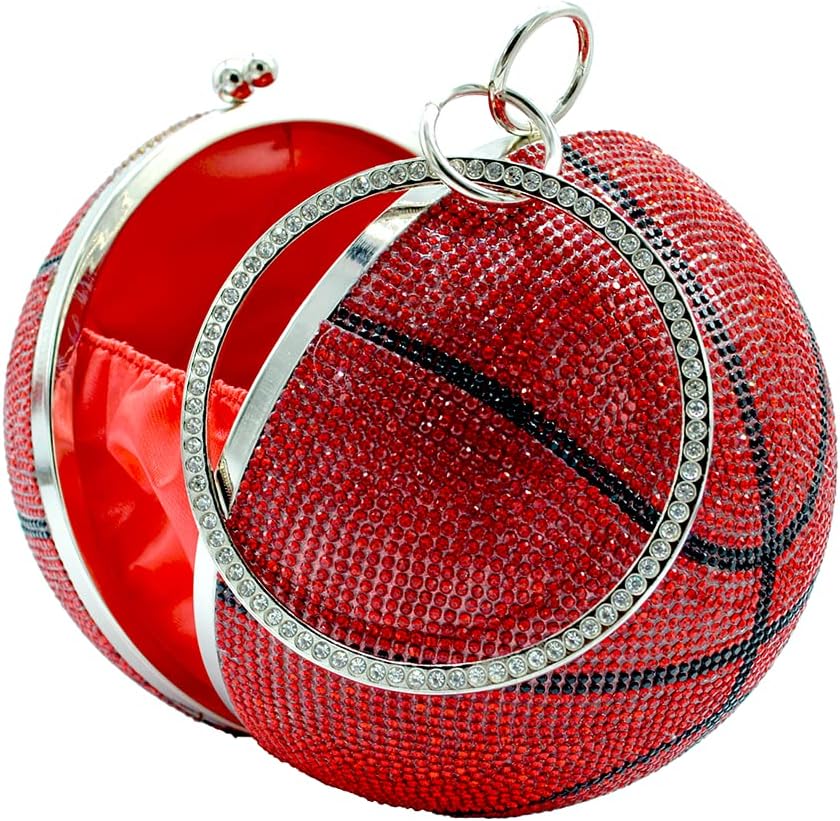 UMREN Women Basketball Shaped Cross Body Purse Rhinestone Round Ball Crystal Evening Bag Clutch Handbag for Wedding Party