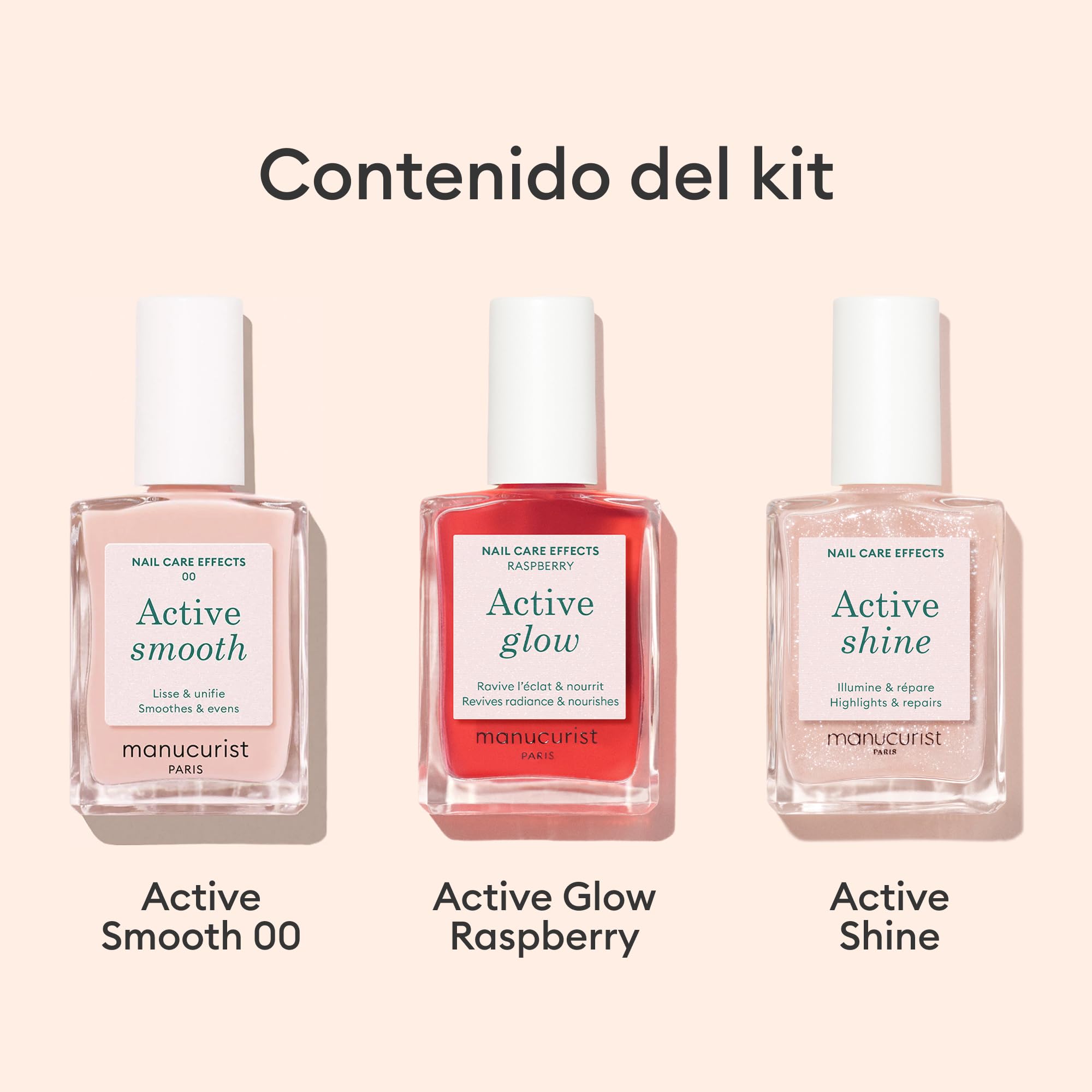 Manucurist Active Icons Trio Pintauñas Set : Esmaltes de Uñas Active con Smooth 00, Shine y Glow Raspberry - Fortalecedores de Uñas, Abrillantadores y Cuidado - Regalo Mujer